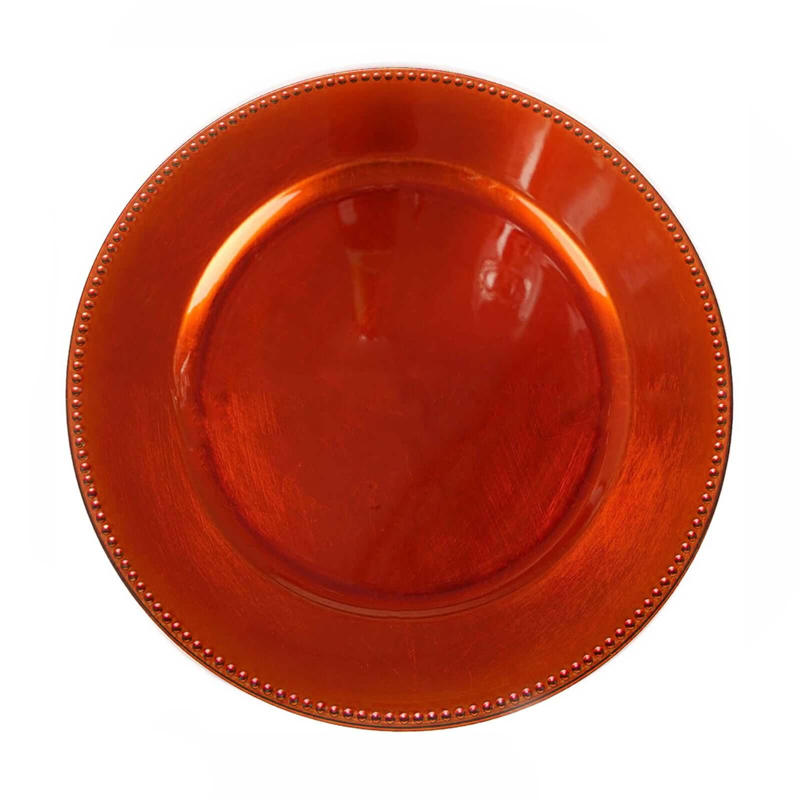 6 - Pack Acrylic Round Charger Plates 13" in Orange with Beaded Rim, Dinner Charger Event Tabletop Decor - Linen Luxes