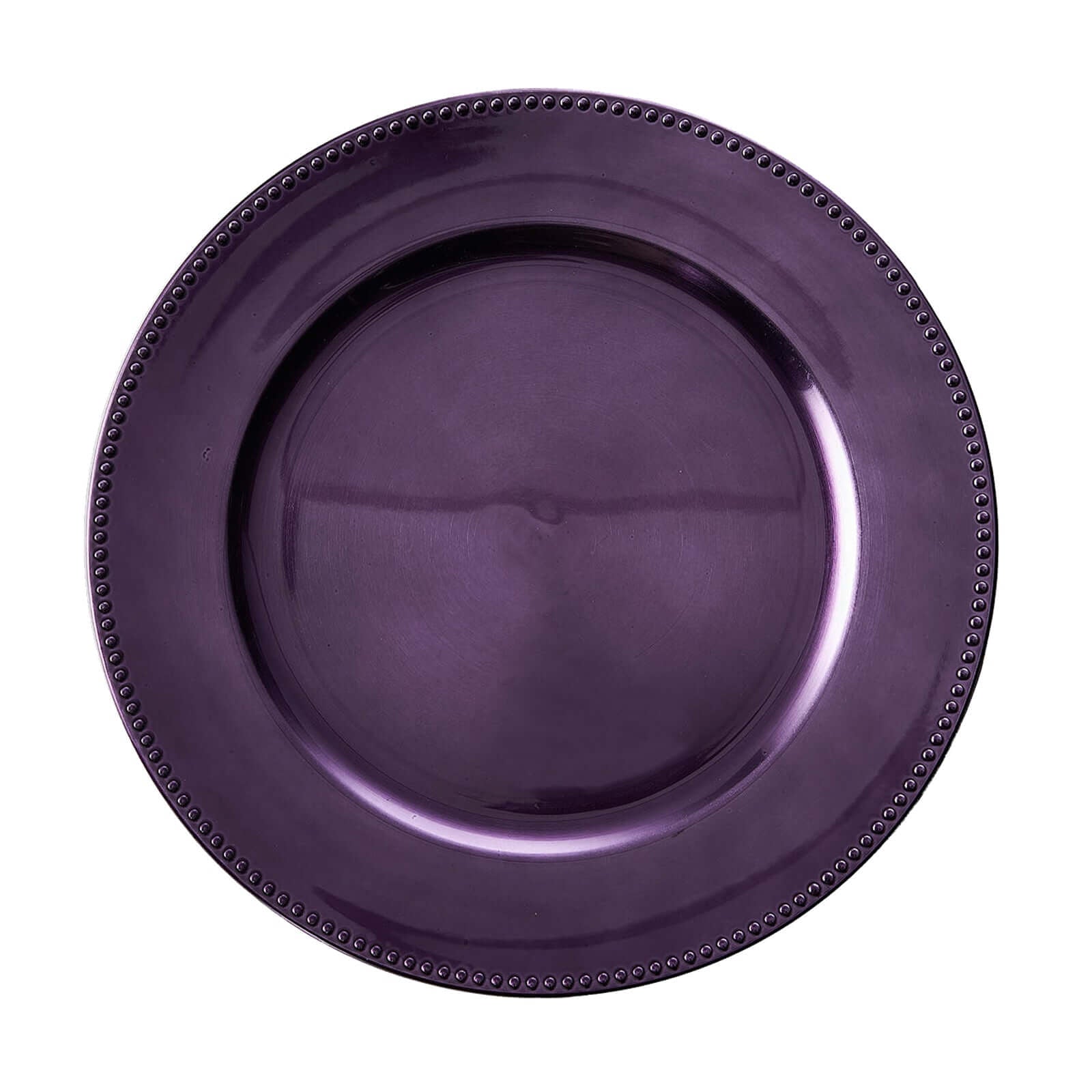 6 - Pack Acrylic Round Charger Plates 13" in Purple with Beaded Rim, Dinner Charger Event Tabletop Decor - Linen Luxes