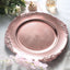 6 - Pack Acrylic Round Charger Plates 13" in Rose Gold with Embossed Baroque Rim, Antique Decorative Dinner Party Charger Tableware - Linen Luxes