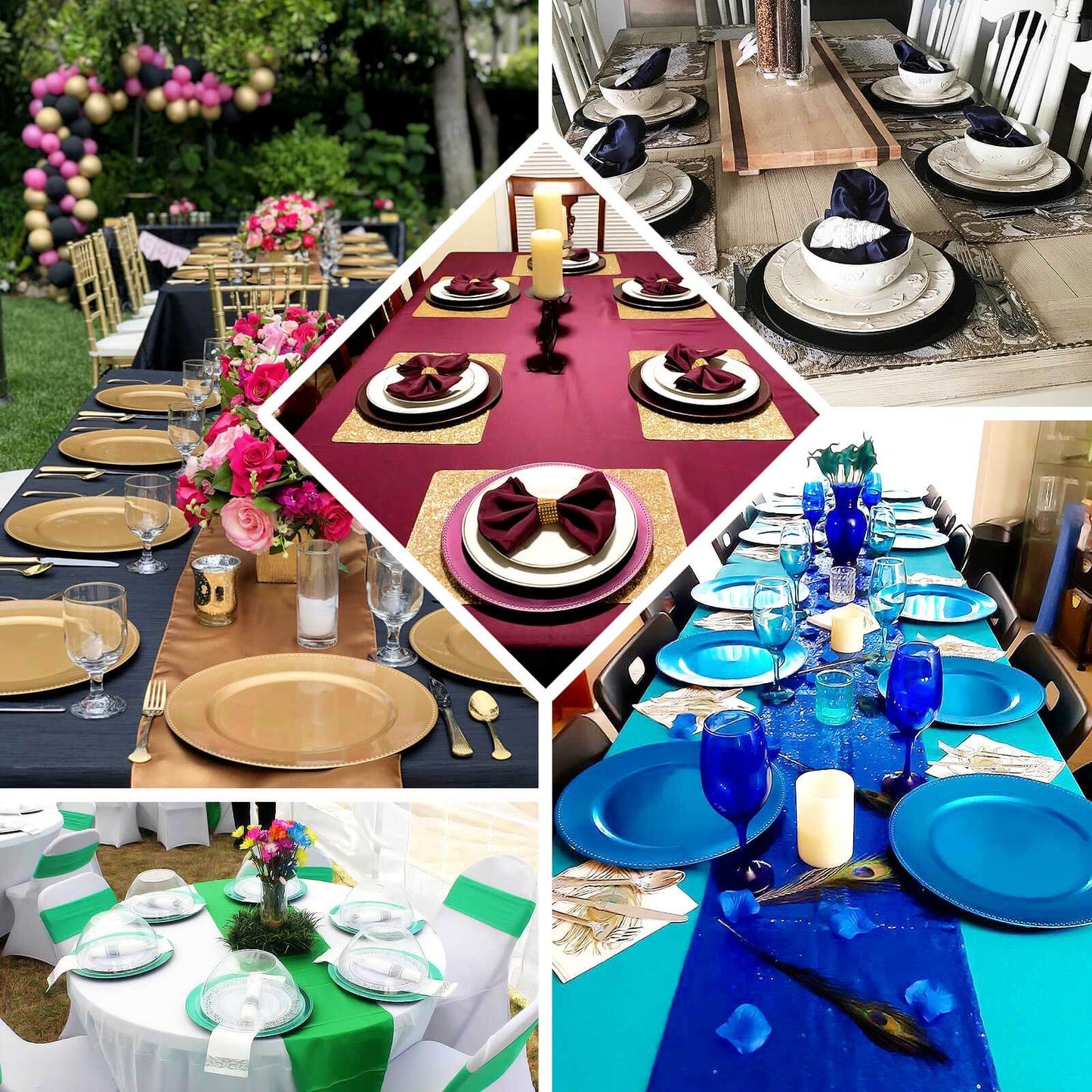 6 - Pack Acrylic Round Charger Plates 13" in Royal Blue with Beaded Rim, Dinner Charger Event Tabletop Decor - Linen Luxes