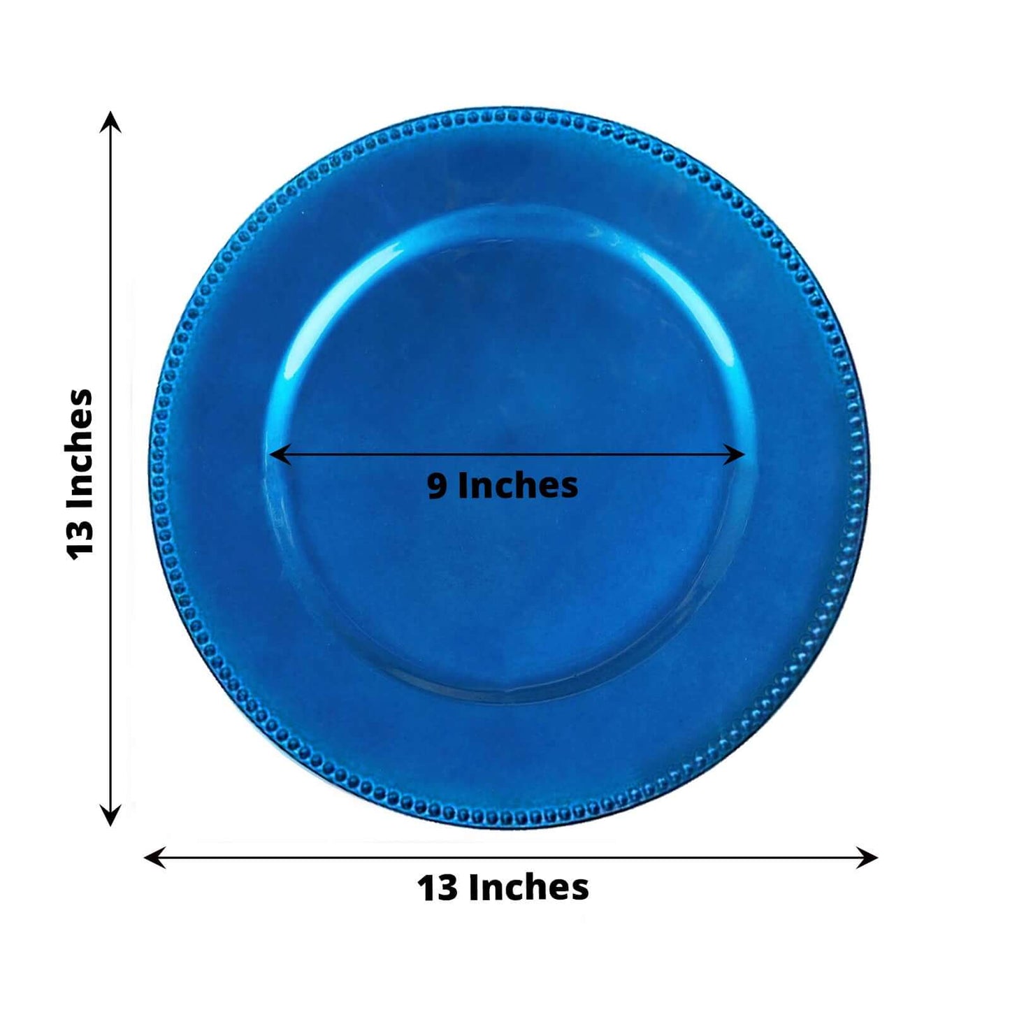 6 - Pack Acrylic Round Charger Plates 13" in Royal Blue with Beaded Rim, Dinner Charger Event Tabletop Decor - Linen Luxes