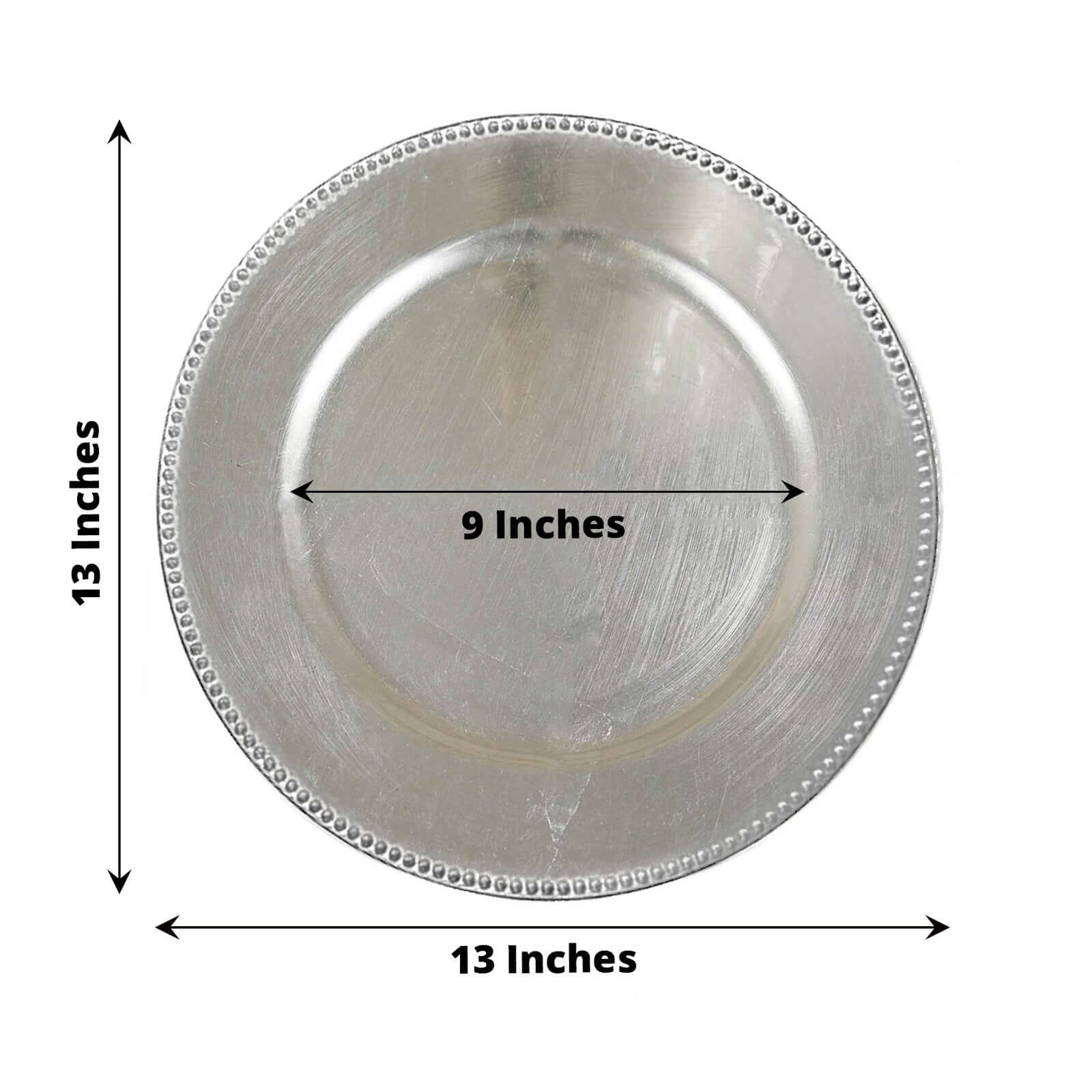 6 - Pack Acrylic Round Charger Plates 13" in Silver with Beaded Rim, Dinner Charger Event Tabletop Decor - Linen Luxes