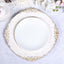 6 - Pack Acrylic Round Charger Plates 13" in White Washed with Gold Embossed Baroque Rim, Antique Decorative Dinner Party Charger Tableware - Linen Luxes