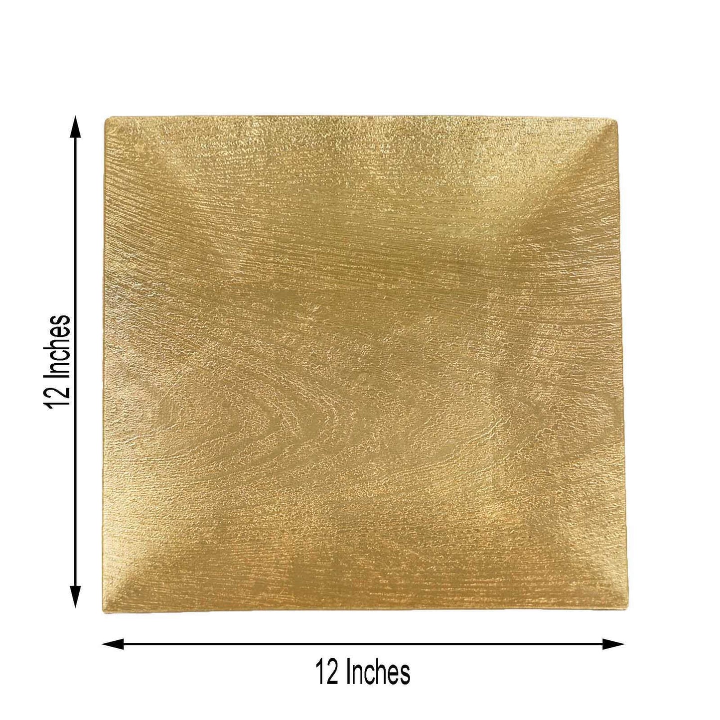 6 - Pack Acrylic Square Charger Plates 12" in Gold with Embossed Wood Grain, Boho Chic Dinner Party Decor Charger Tableware - Linen Luxes