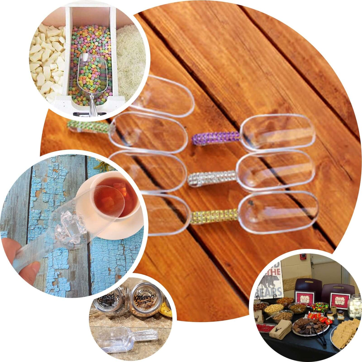 6 - Pack Candy Scoops Kitchen Ice Scoop Design Clear - Plastic Disposable Supplies for Bar and Buffet Use 6" - Linen Luxes