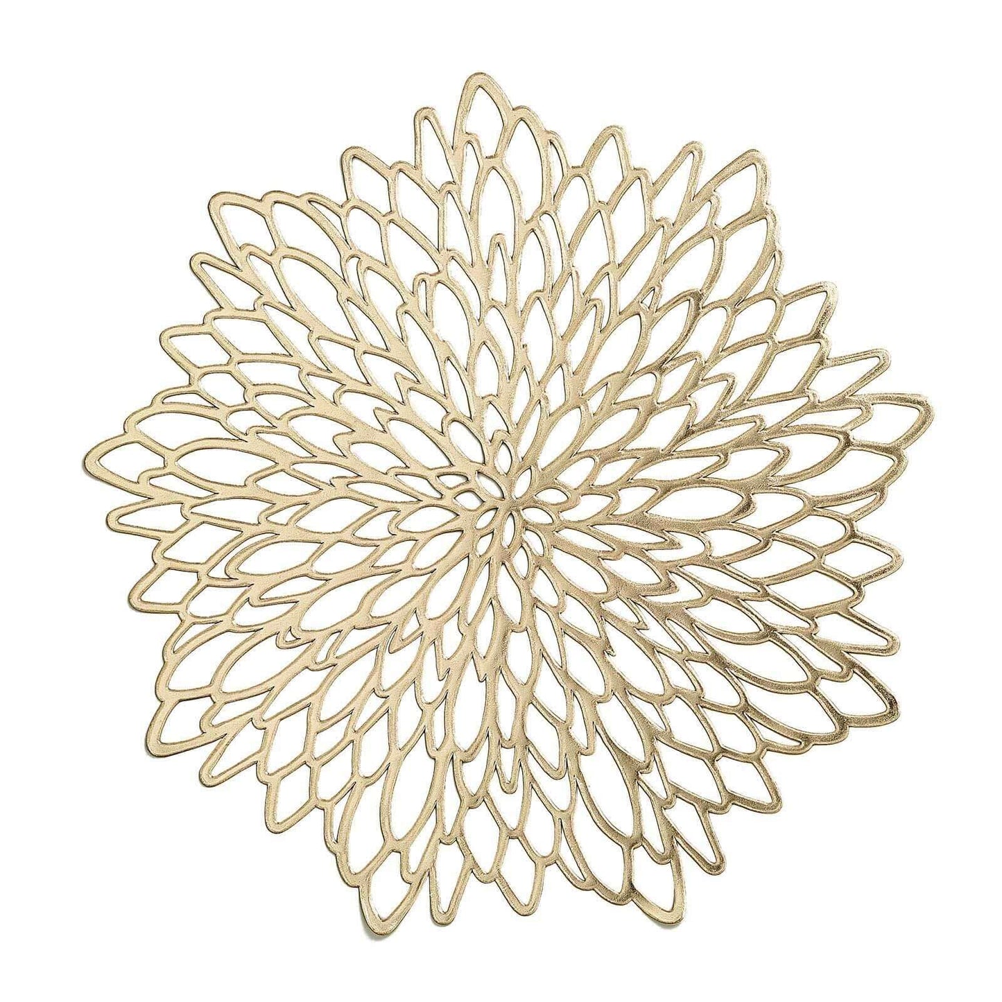 6 - Pack Dining Table Mats Floral Design Gold - Metallic Vinyl Round Non - Slip Mats for Tables 15" - Linen Luxes