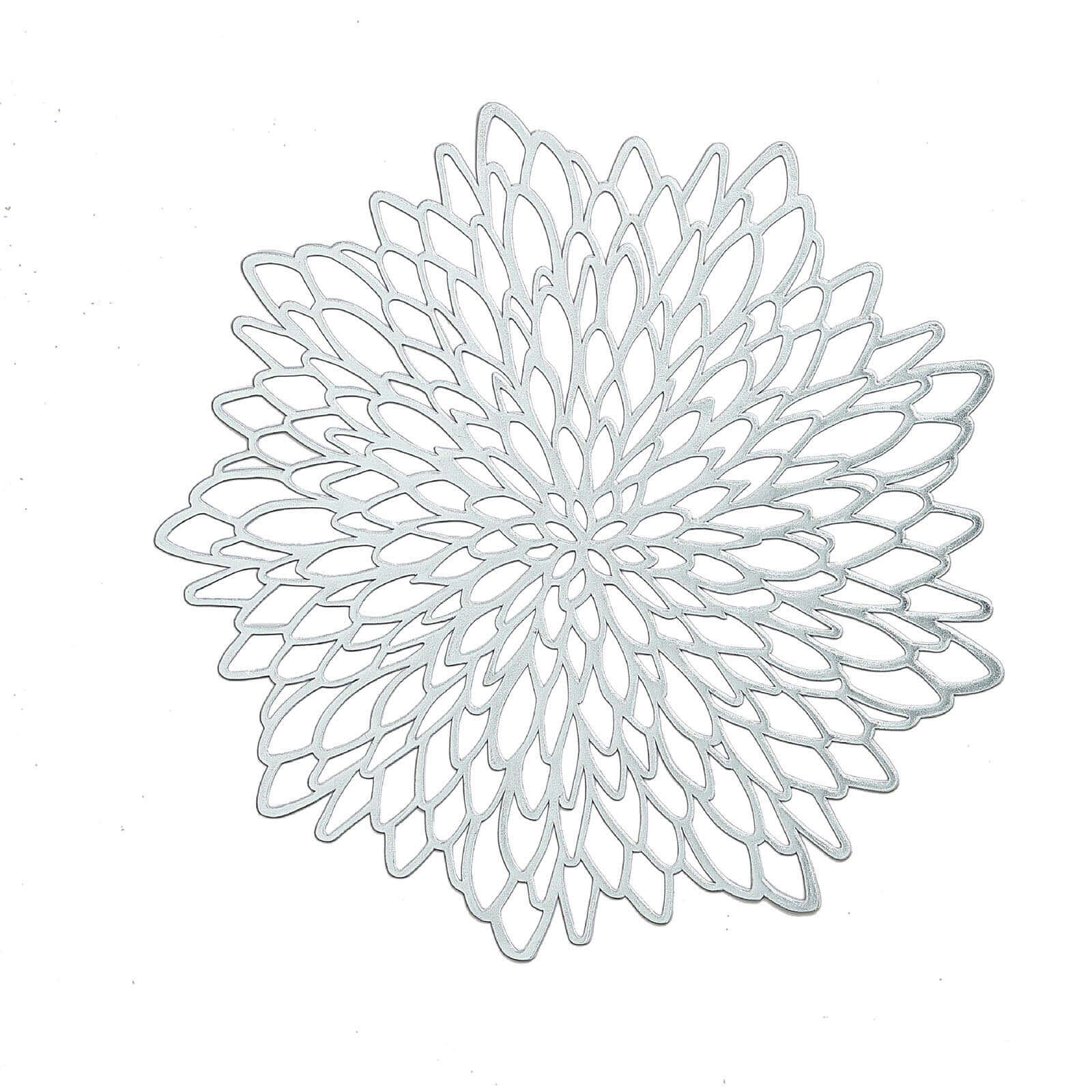 6 - Pack Dining Table Mats Floral Design Silver - Metallic Vinyl Round Non - Slip Mats for Tables 15" - Linen Luxes