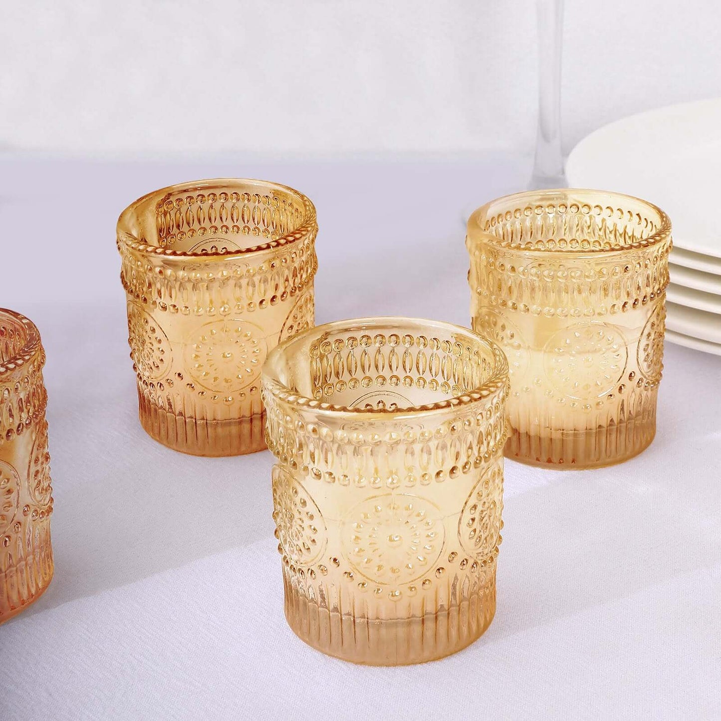 6-Pack Amber Gold Glass Votive Tealight Holders - Stylish Primrose Design for Weddings & DÃ©cor