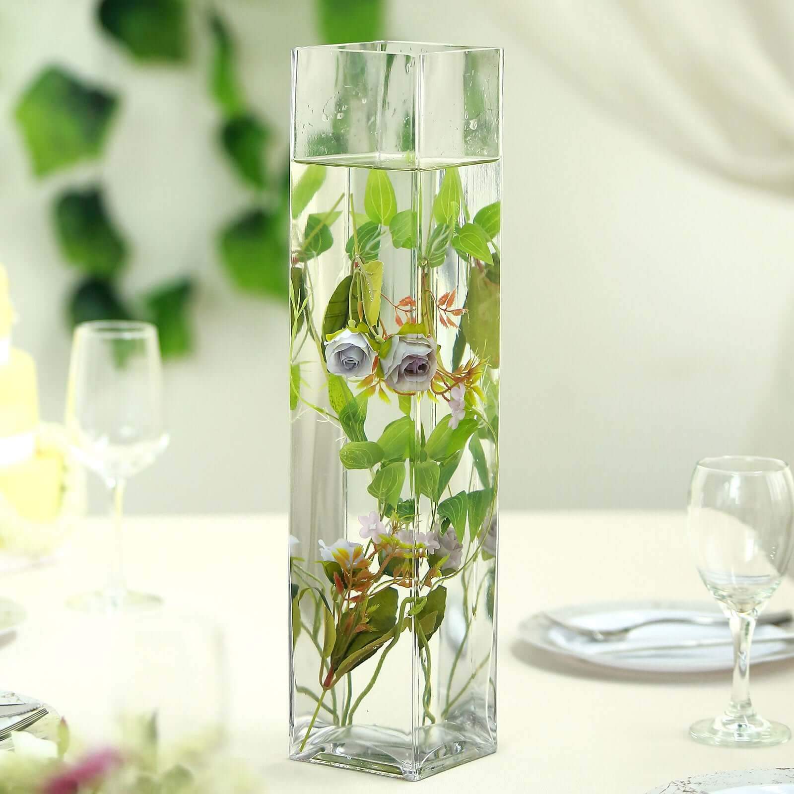 6 - Pack Glass Cylinder Vases Square Clear - Durable Heavy Duty Floral Centerpieces for Weddings 18" - Linen Luxes