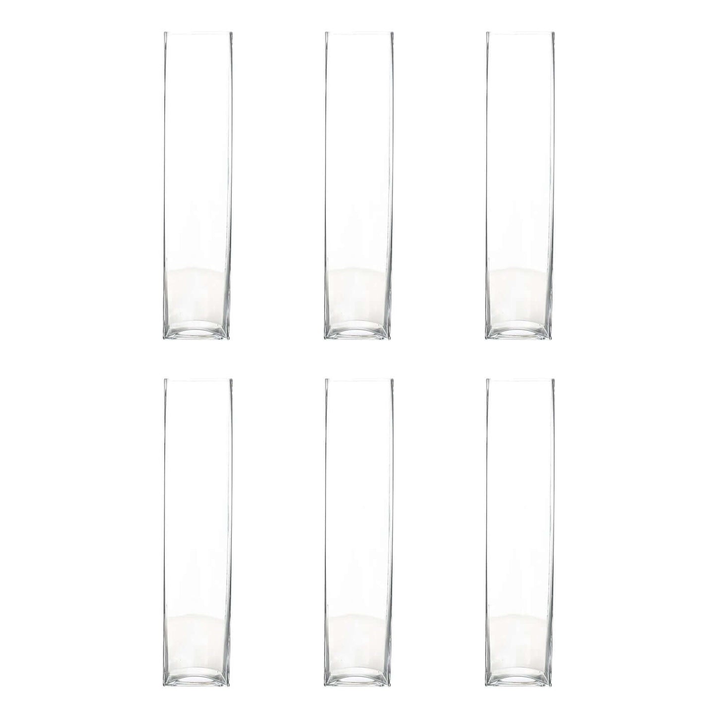 6 - Pack Glass Cylinder Vases Square Clear - Durable Heavy Duty Floral Centerpieces for Weddings 18" - Linen Luxes