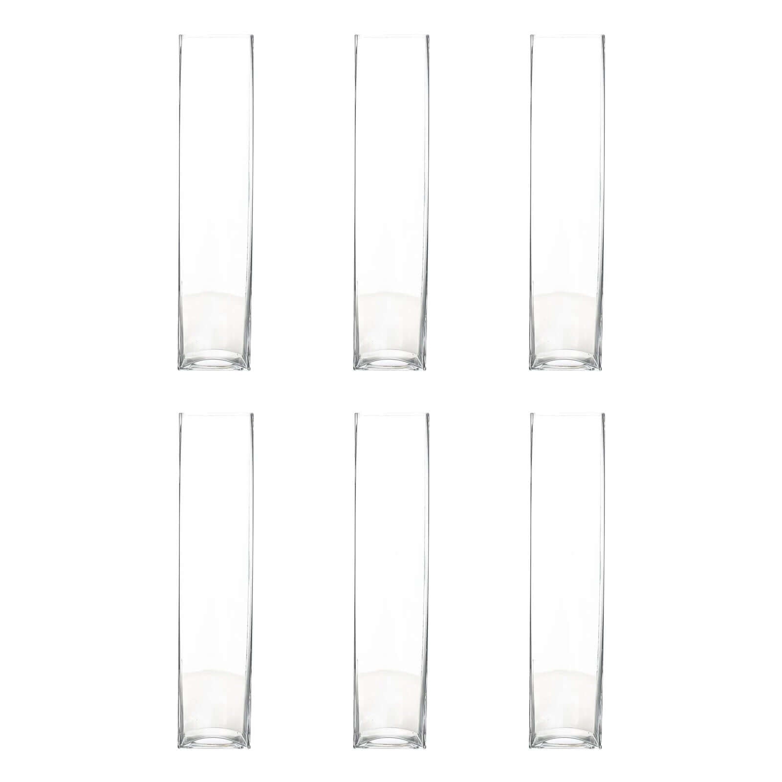 6 - Pack Glass Cylinder Vases Square Clear - Durable Heavy Duty Floral Centerpieces for Weddings 18" - Linen Luxes