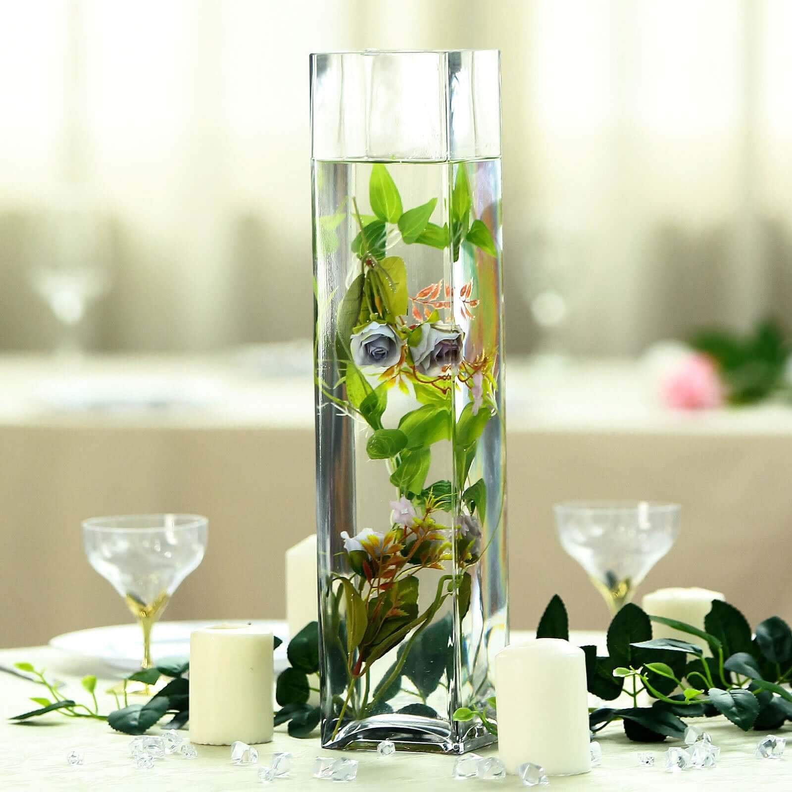 6 - Pack Glass Cylinder Vases Square Clear - Durable Heavy Duty Floral Centerpieces for Weddings 18" - Linen Luxes
