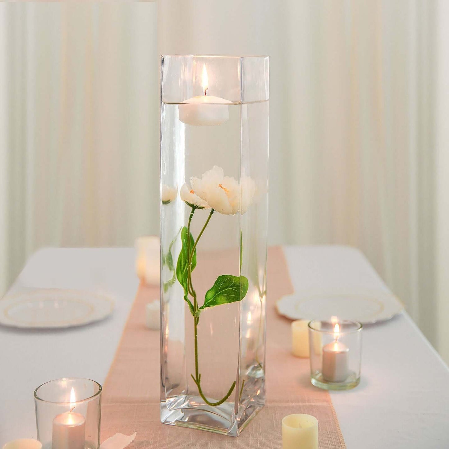 6 - Pack Glass Cylinder Vases Square Clear - Durable Heavy Duty Floral Centerpieces for Weddings 18" - Linen Luxes