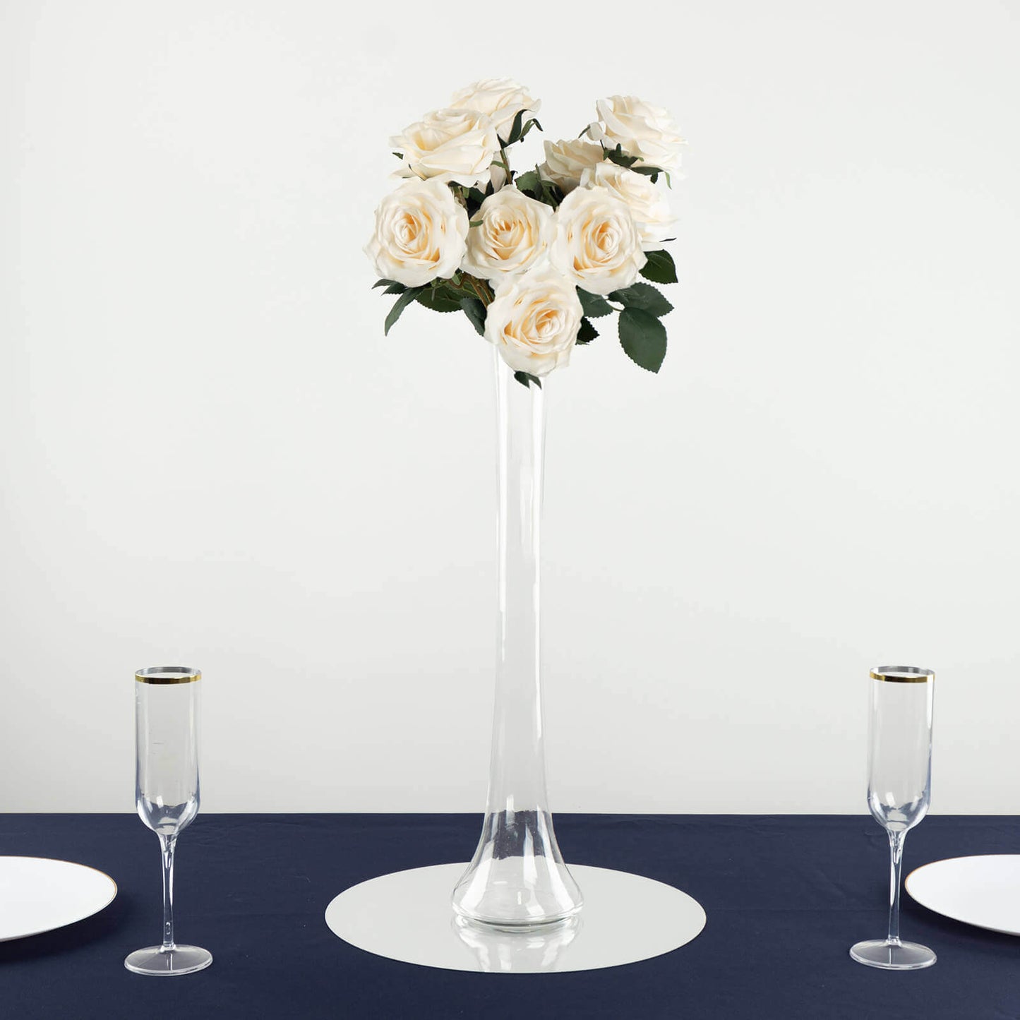 6-Pack Glass Eiffel Tower Vases Clear with Round Base - Tall Skinny Flower Bud Wedding Centerpieces 20"