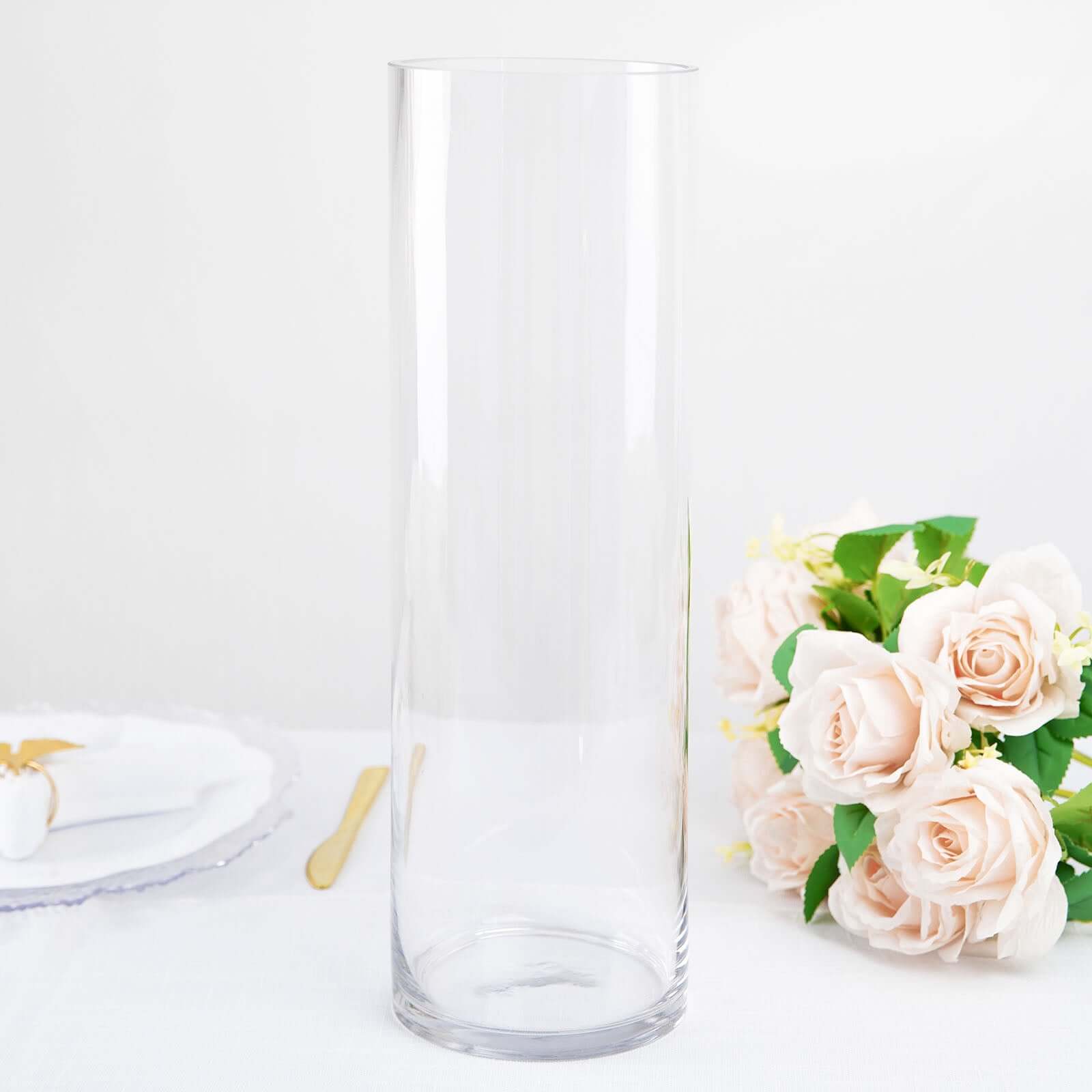 6 - Pack Glass Flower Vases Cylinder Design Heavy Duty Clear - Stylish Centerpieces for Weddings 14" - Linen Luxes