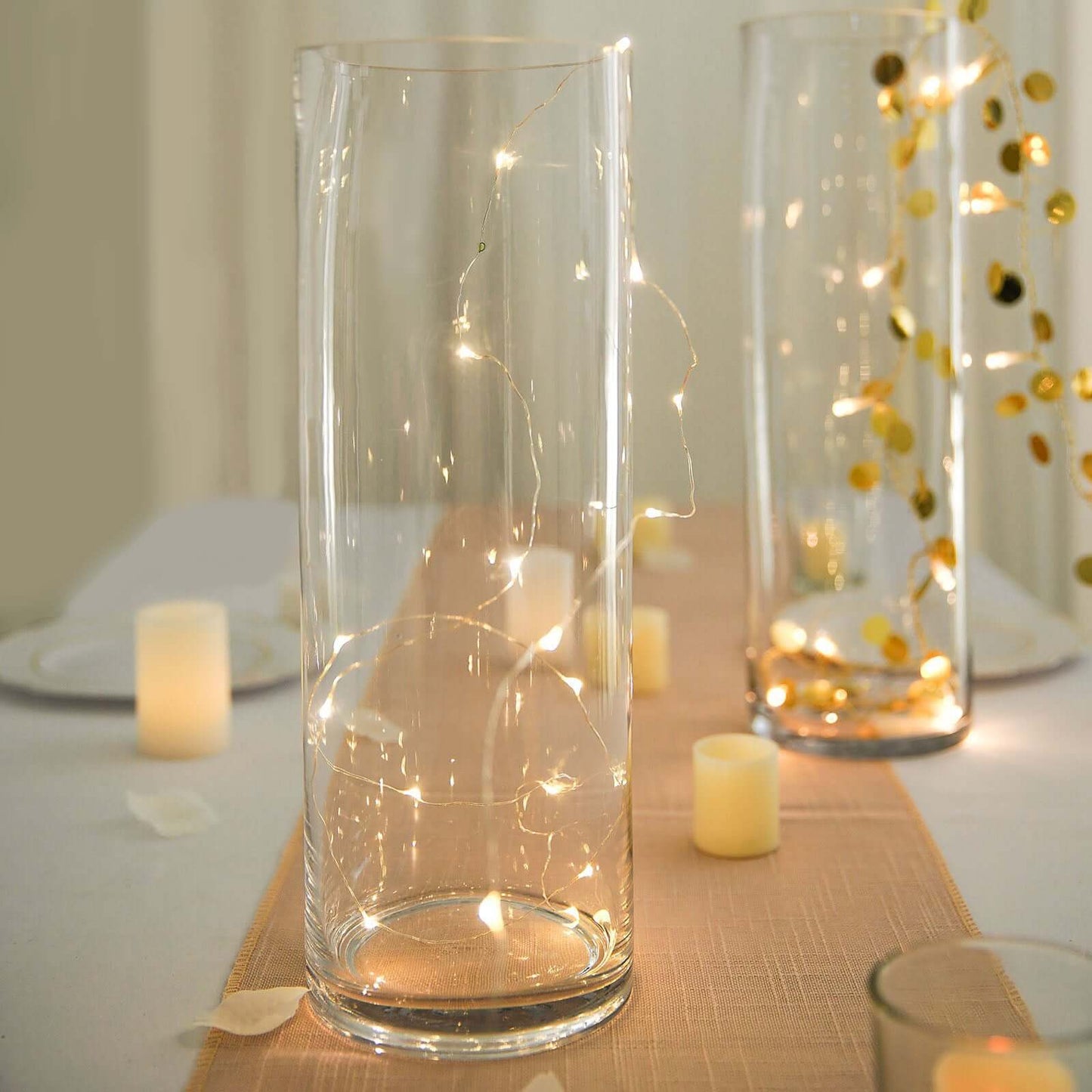 6 - Pack Glass Flower Vases Cylinder Design Heavy Duty Clear - Stylish Centerpieces for Weddings 14" - Linen Luxes