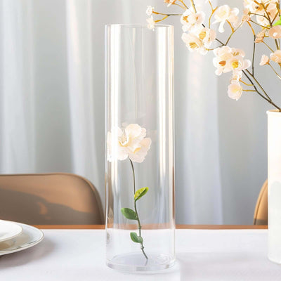 6 - Pack Glass Flower Vases Cylinder Design Heavy Duty Clear - Stylish Centerpieces for Weddings 14" - Linen Luxes