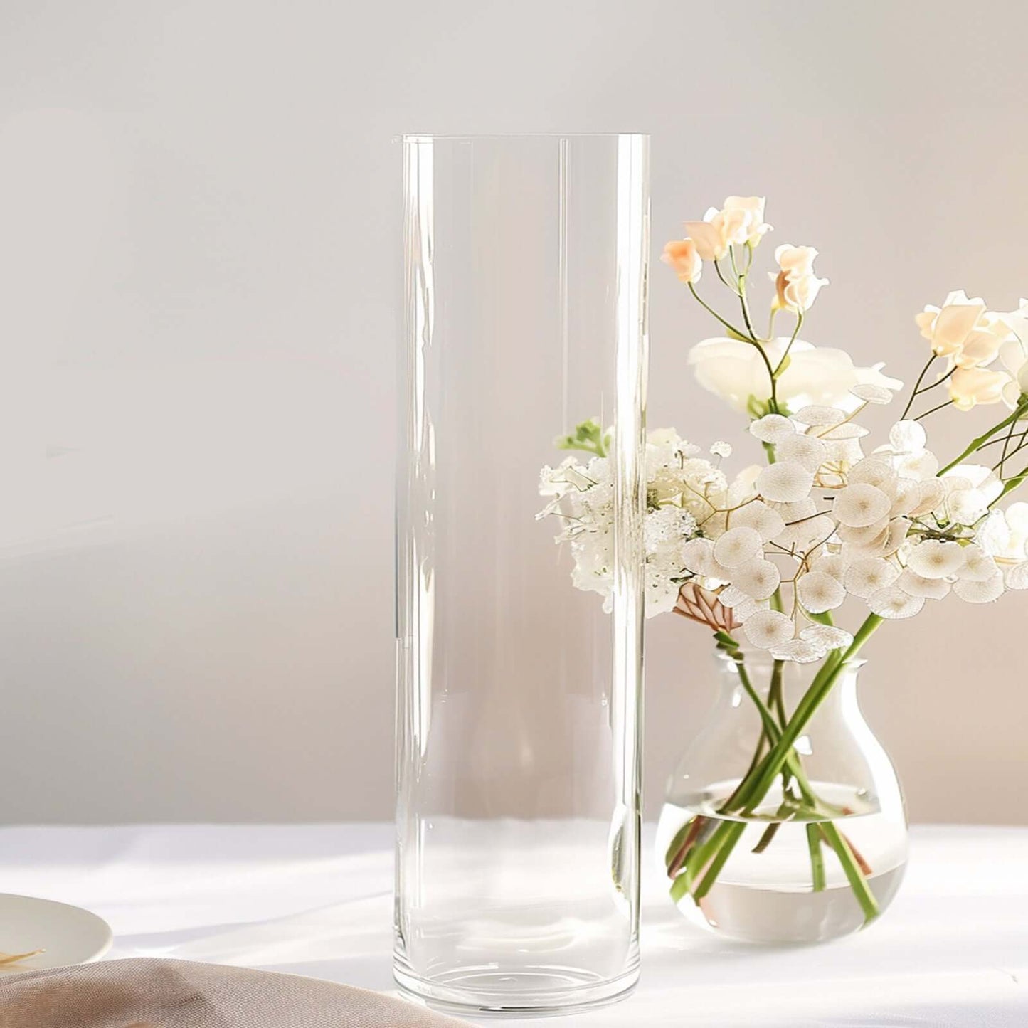 6 - Pack Glass Flower Vases Cylinder Design Heavy Duty Clear - Stylish Centerpieces for Weddings 14" - Linen Luxes