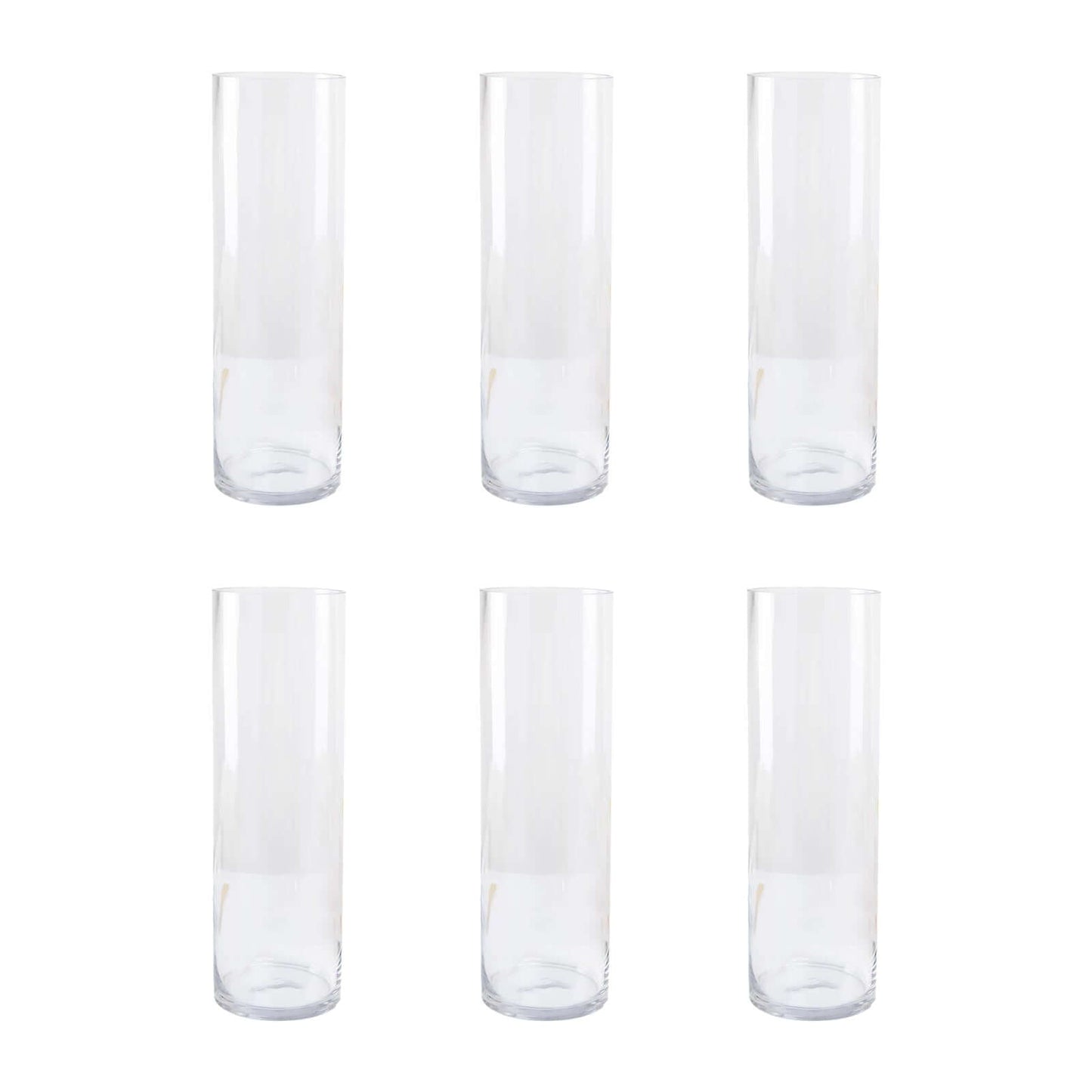 6 - Pack Glass Flower Vases Cylinder Design Heavy Duty Clear - Stylish Centerpieces for Weddings 14" - Linen Luxes