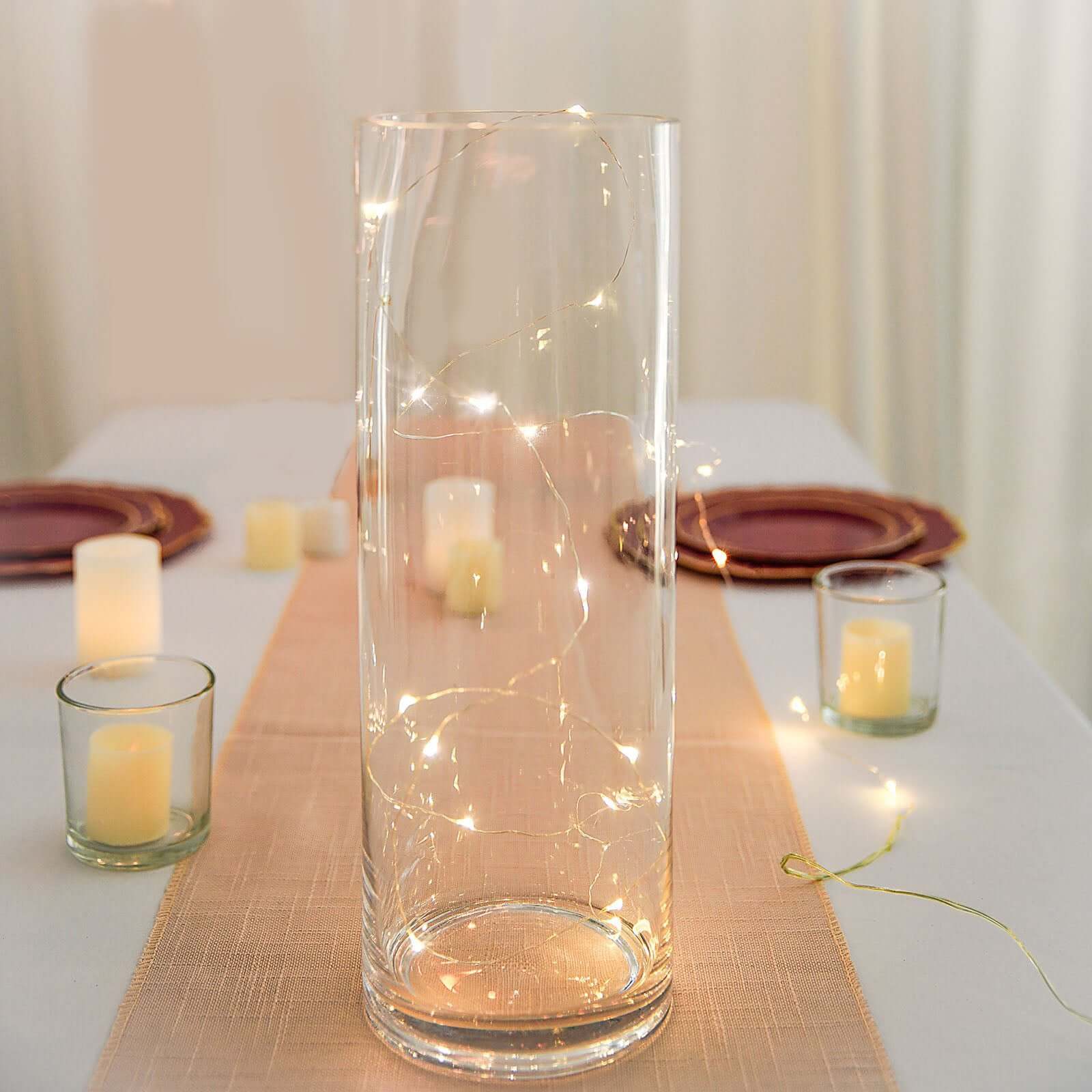 6 - Pack Glass Flower Vases Cylinder Design Heavy Duty Clear - Stylish Centerpieces for Weddings 14" - Linen Luxes