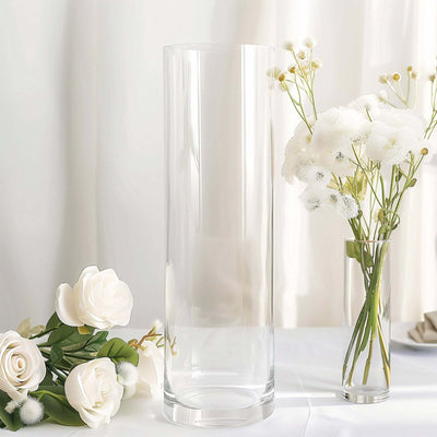 6 - Pack Glass Flower Vases Cylinder Design Heavy Duty Clear - Stylish Centerpieces for Weddings 14" - Linen Luxes