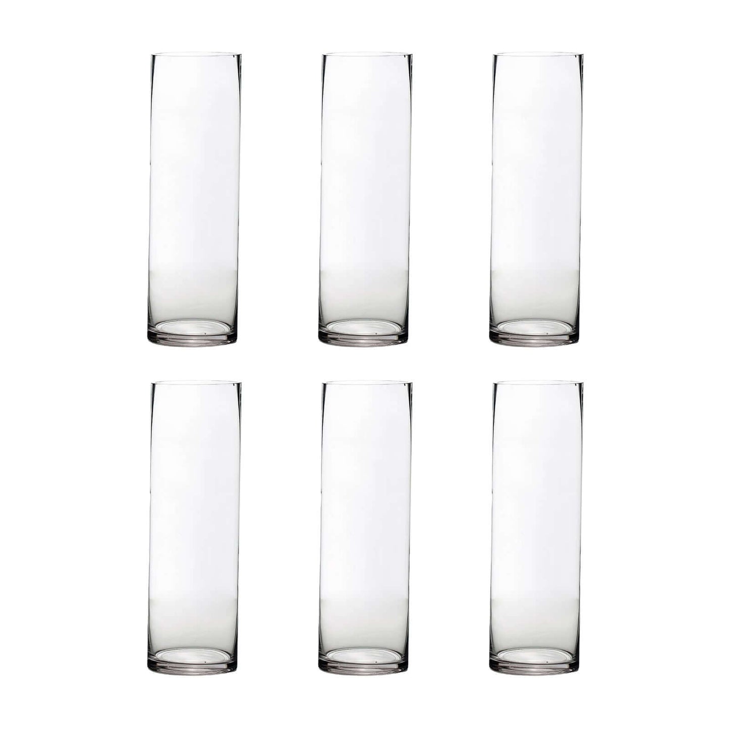 6 - Pack Glass Flower Vases Cylinder Design Heavy Duty Clear - Stylish Centerpieces for Weddings 16" - Linen Luxes