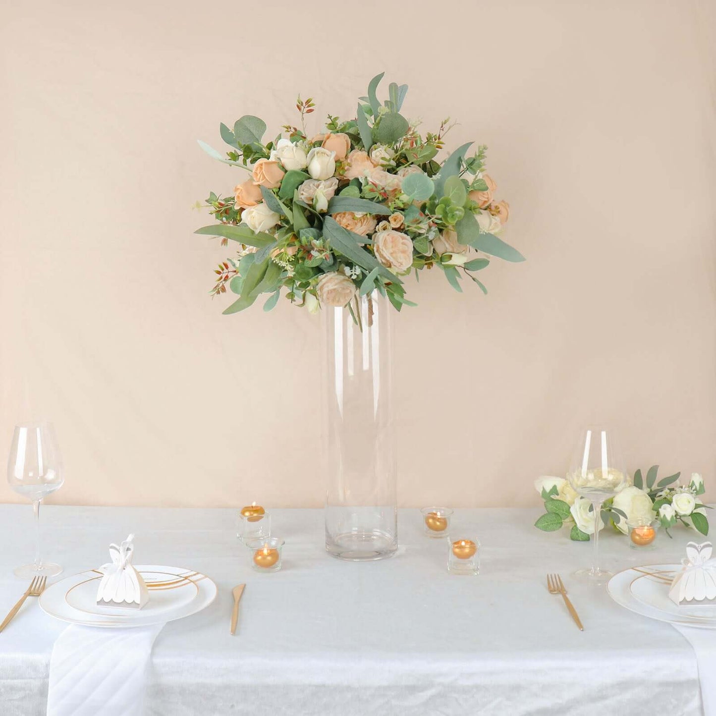 6 - Pack Glass Flower Vases Cylinder Design Heavy Duty Clear - Stylish Centerpieces for Weddings 20" - Linen Luxes