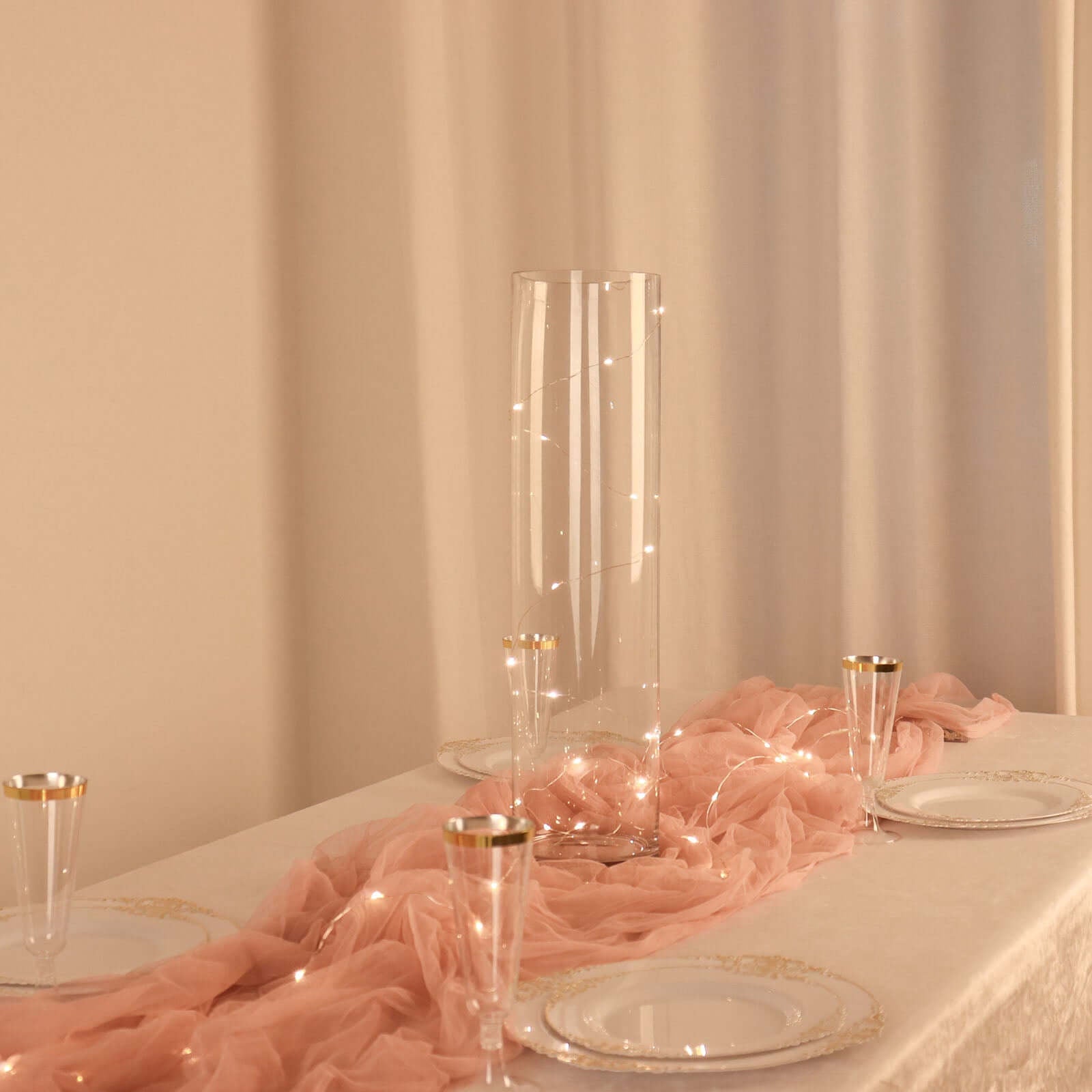 6 - Pack Glass Flower Vases Cylinder Design Heavy Duty Clear - Stylish Centerpieces for Weddings 20" - Linen Luxes