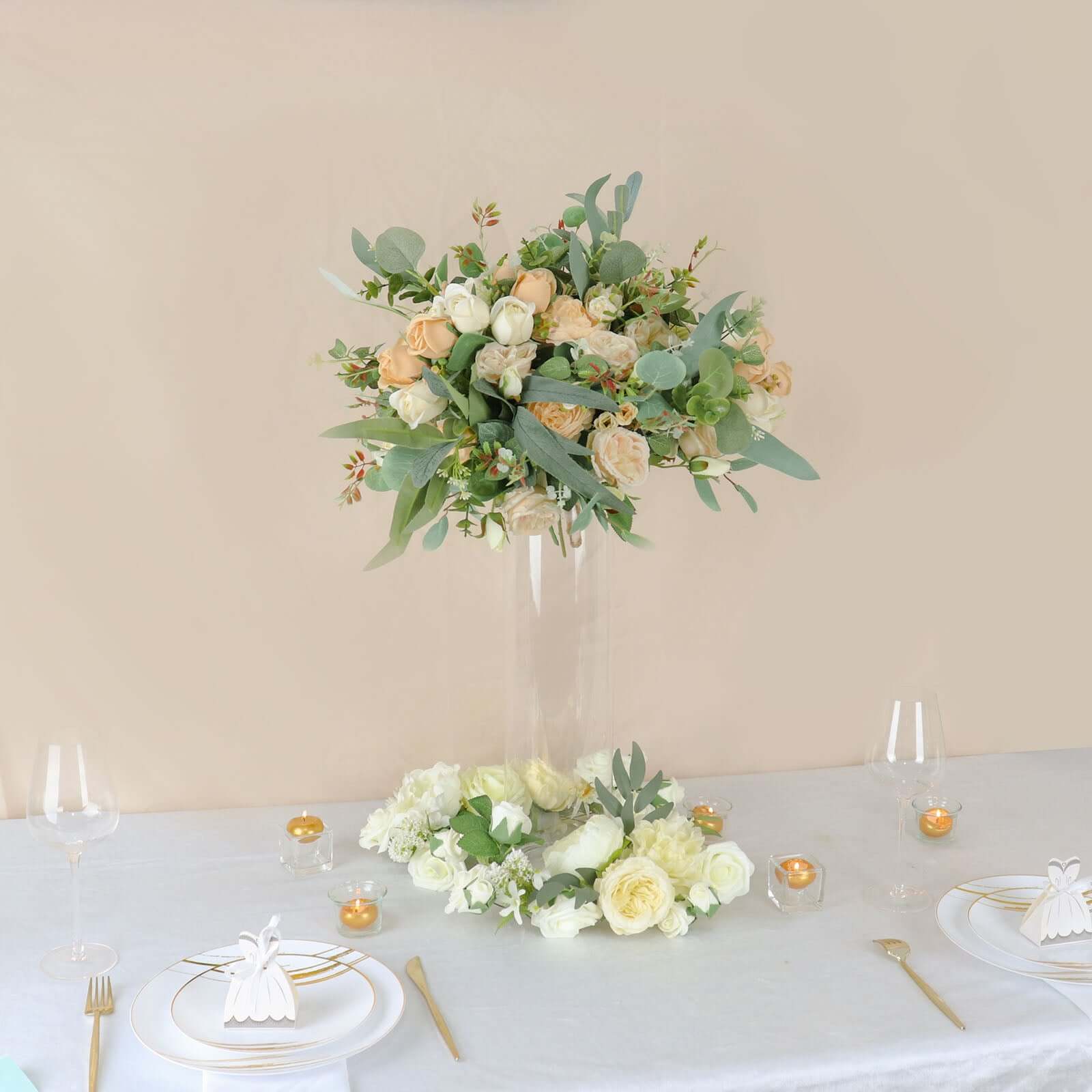 6 - Pack Glass Flower Vases Cylinder Design Heavy Duty Clear - Stylish Centerpieces for Weddings 20" - Linen Luxes