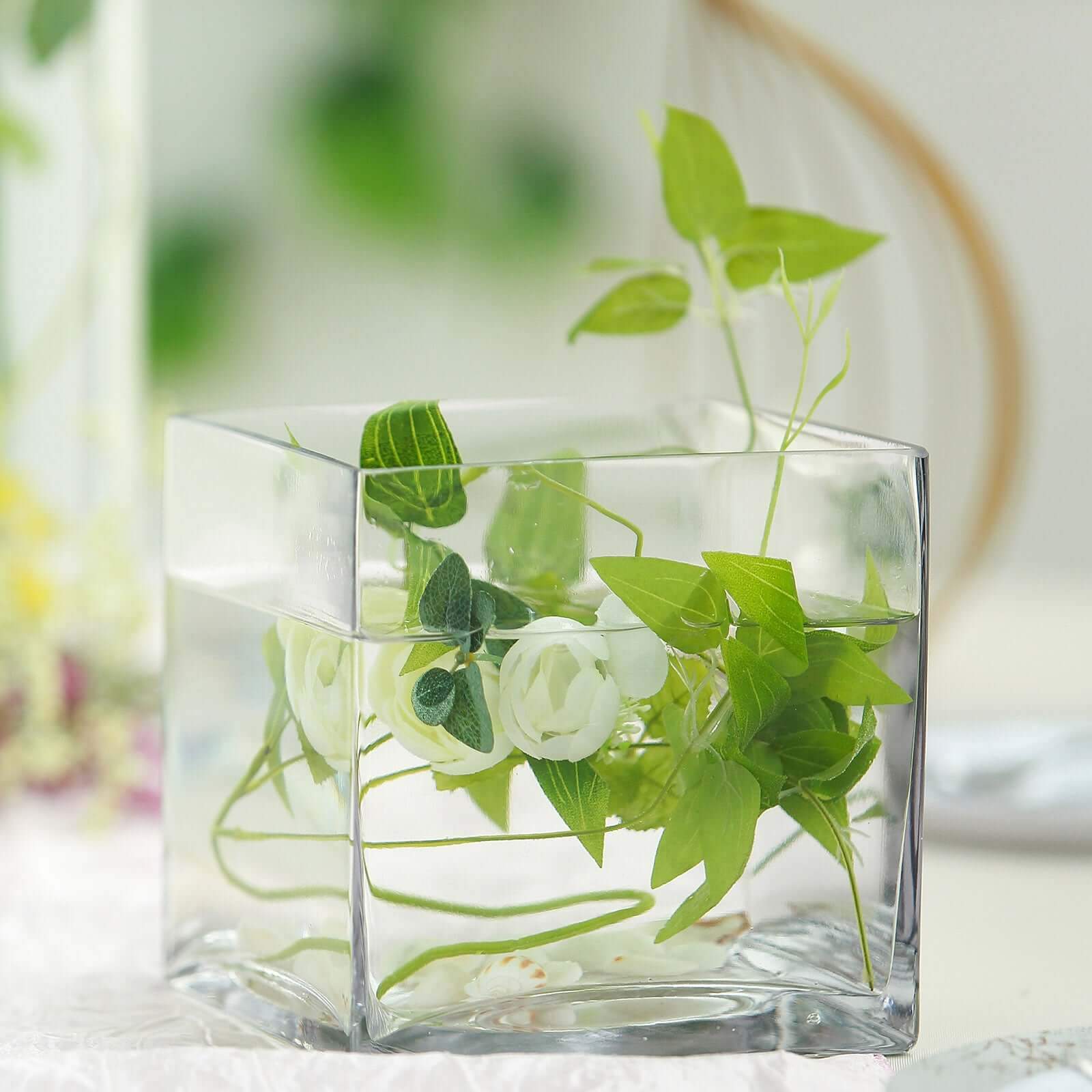 6 - Pack Glass Flower Vases Heavy Duty Clear - Premium Table Centerpieces for Weddings 6" - Linen Luxes