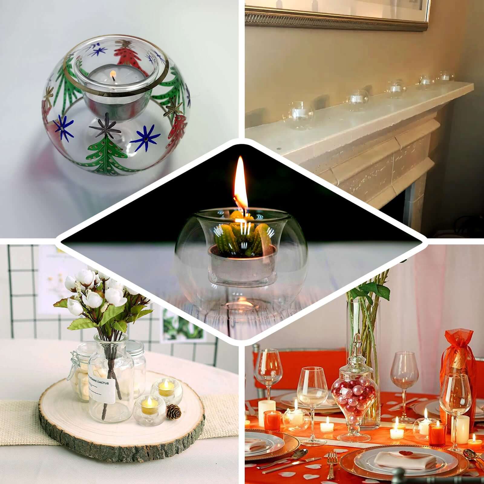 6 - Pack Glass Tealight Candle Holders Crystal Clear Globe Design - Votive Candle Holders for Events 3" - Linen Luxes