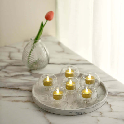 6 - Pack Glass Tealight Candle Holders Crystal Clear Globe Design - Votive Candle Holders for Events 3" - Linen Luxes