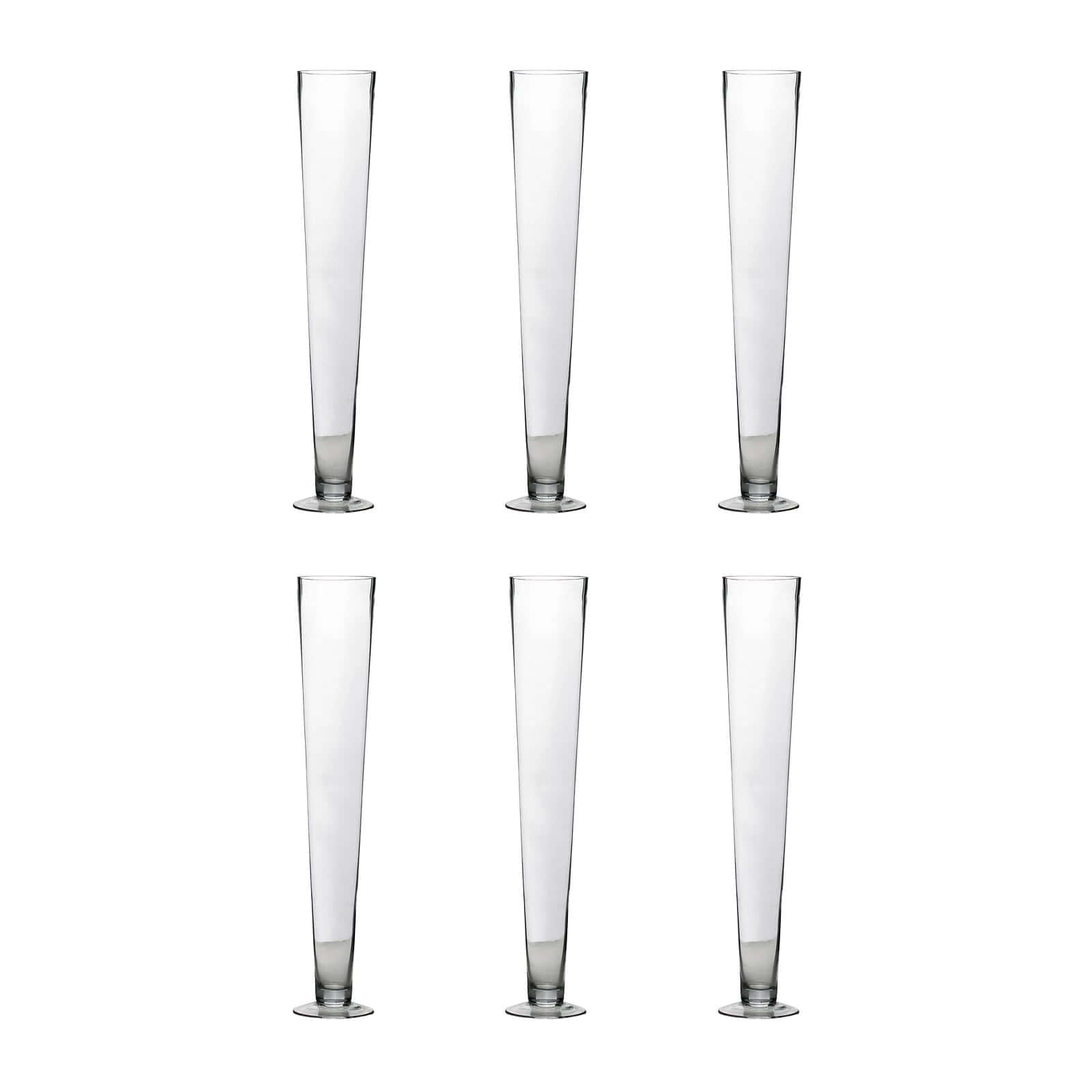6 - Pack Glass Trumpet Vases Clear - Durable Design for Chic Event Displays 24" - Linen Luxes