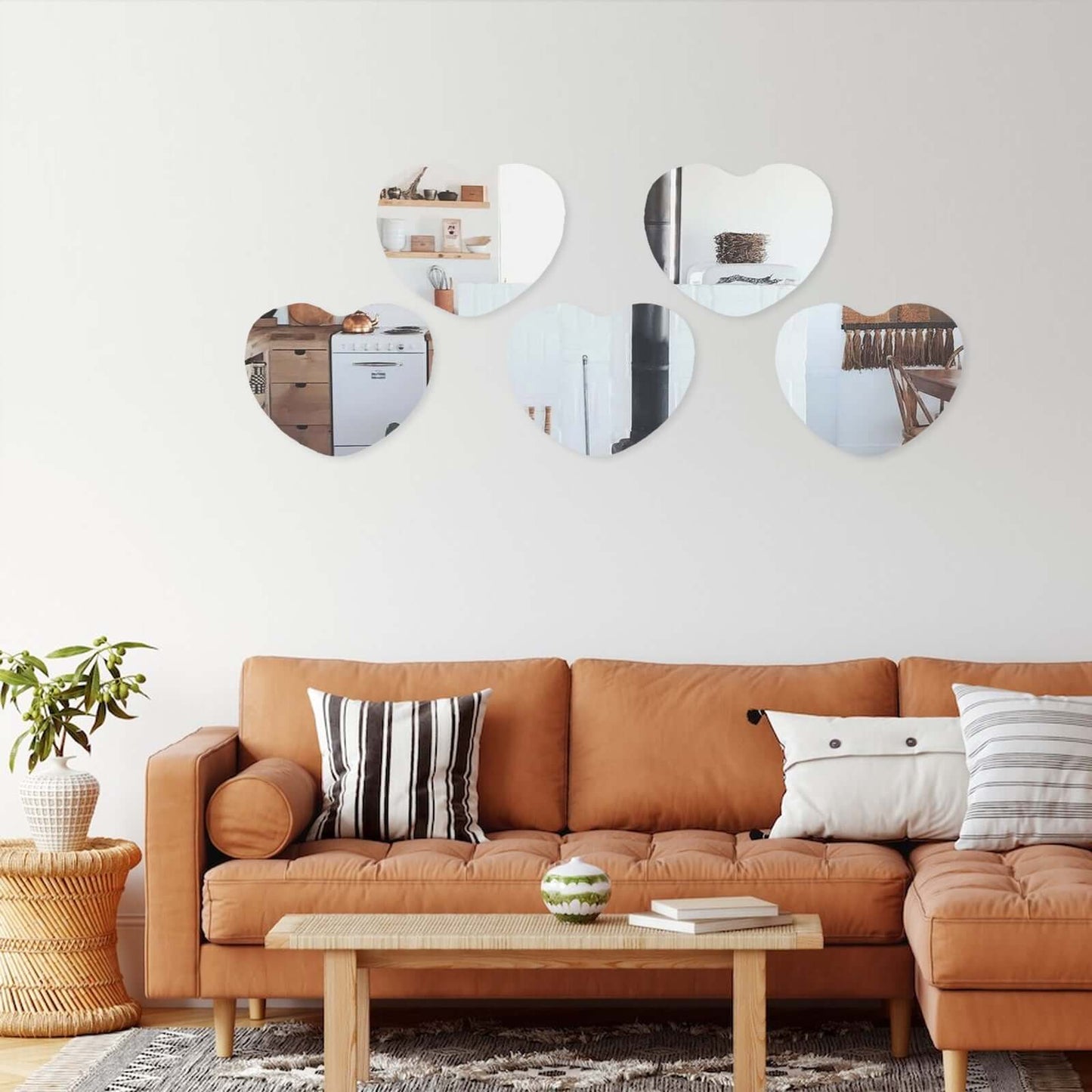 6 - Pack Hanging Wall Decor Heart Glass Mirror Table Centerpiece - Reflective Decorative Display 10" - Linen Luxes