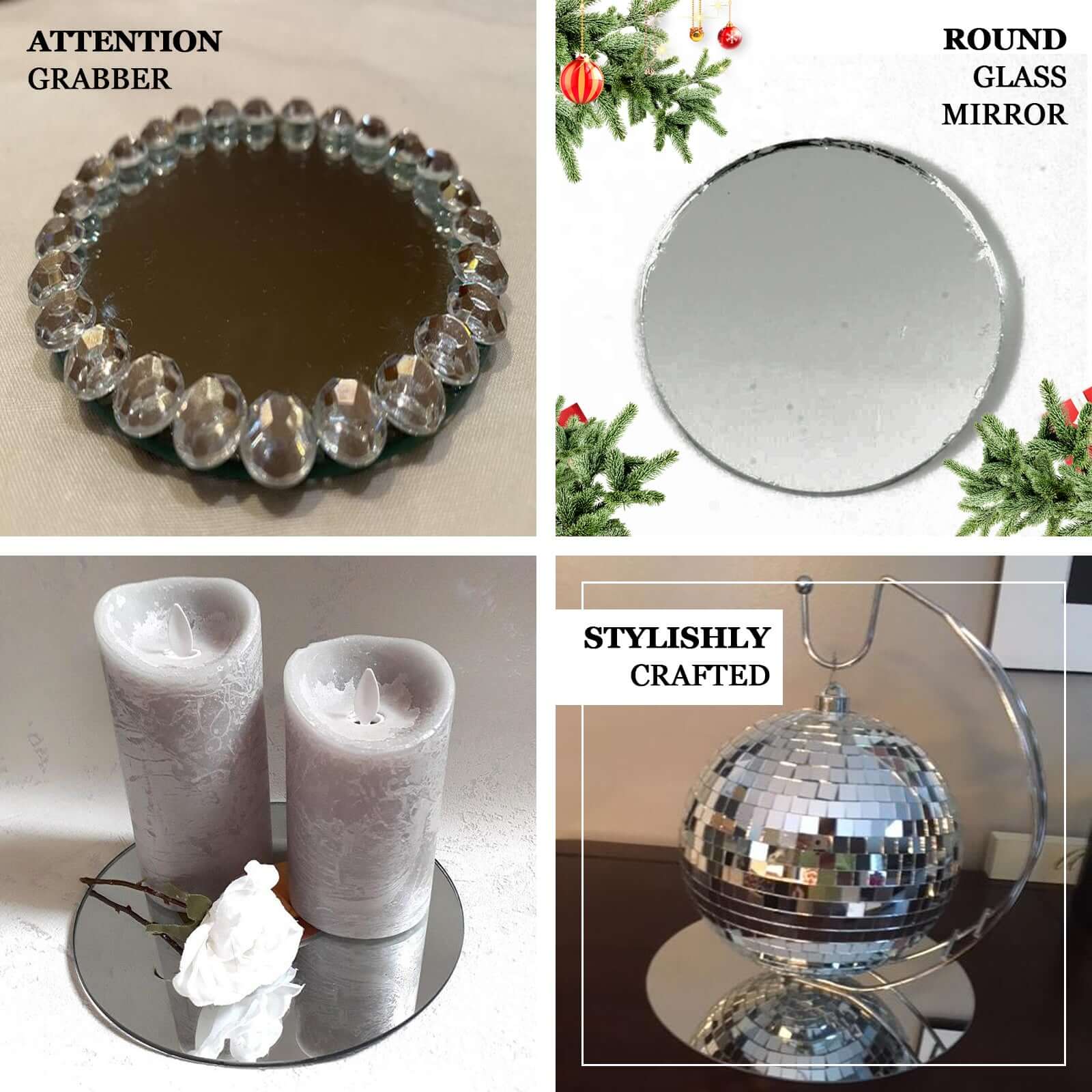 6 - Pack Hanging Wall Decor Round Glass Mirror Table Centerpiece - Decorative Reflective Display 8" - Linen Luxes