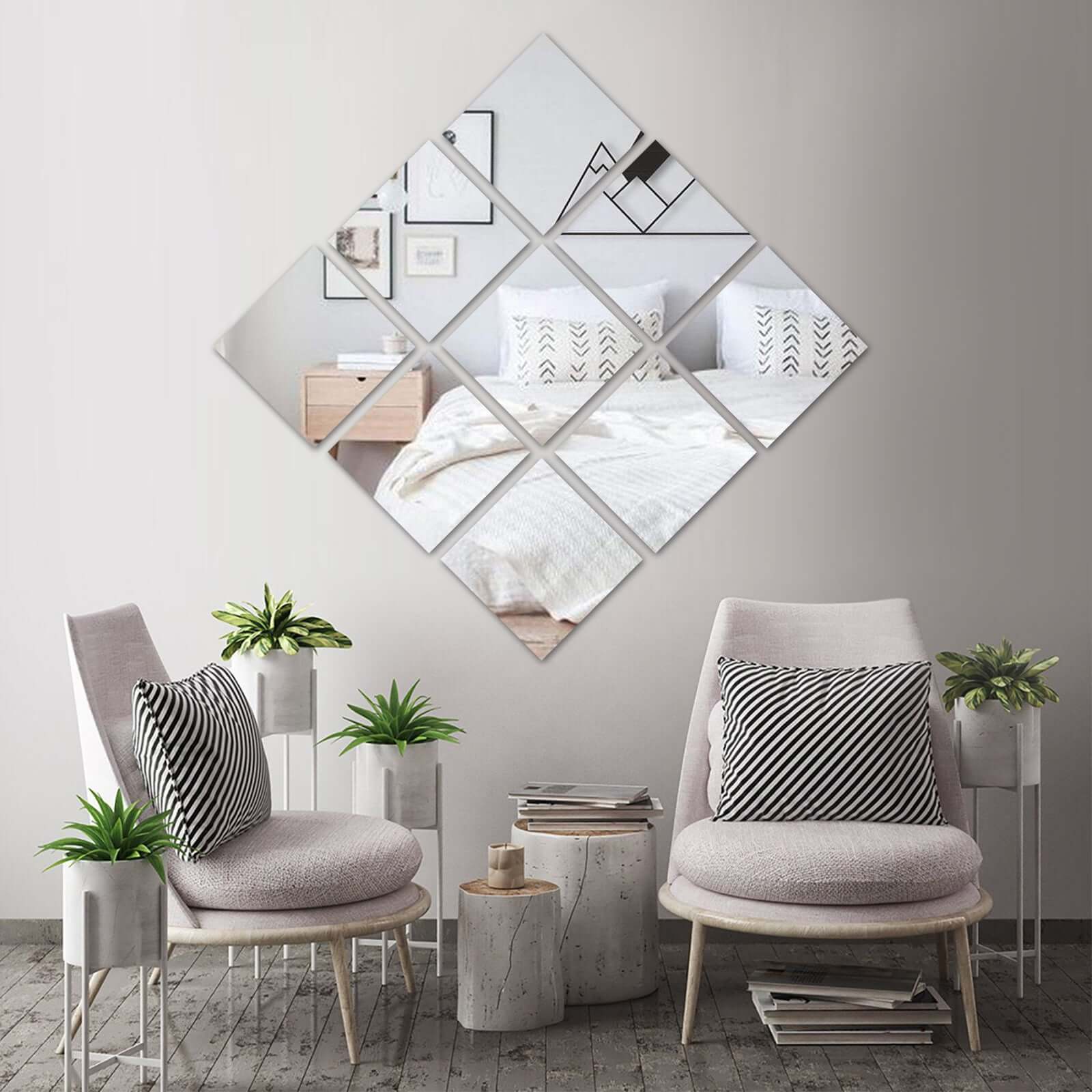 6 - Pack Hanging Wall Decor Square Glass Mirror Table Centerpiece - Reflective Decorative Display 10" - Linen Luxes