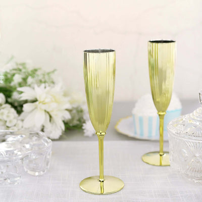 6-Pack Plastic Champagne Flutes in Metallic Gold - Classy Disposable Champagne Glasses for Toasting & Cocktail Parties 5oz