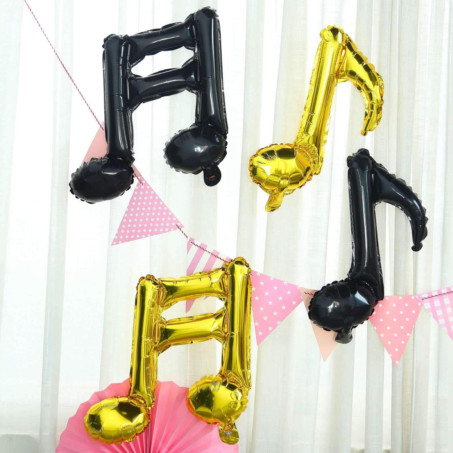 6 Pack Metallic Gold Single and Double Music Note Mylar Foil Balloons - Linen Luxes