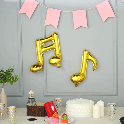 6 Pack Metallic Gold Single and Double Music Note Mylar Foil Balloons - Linen Luxes