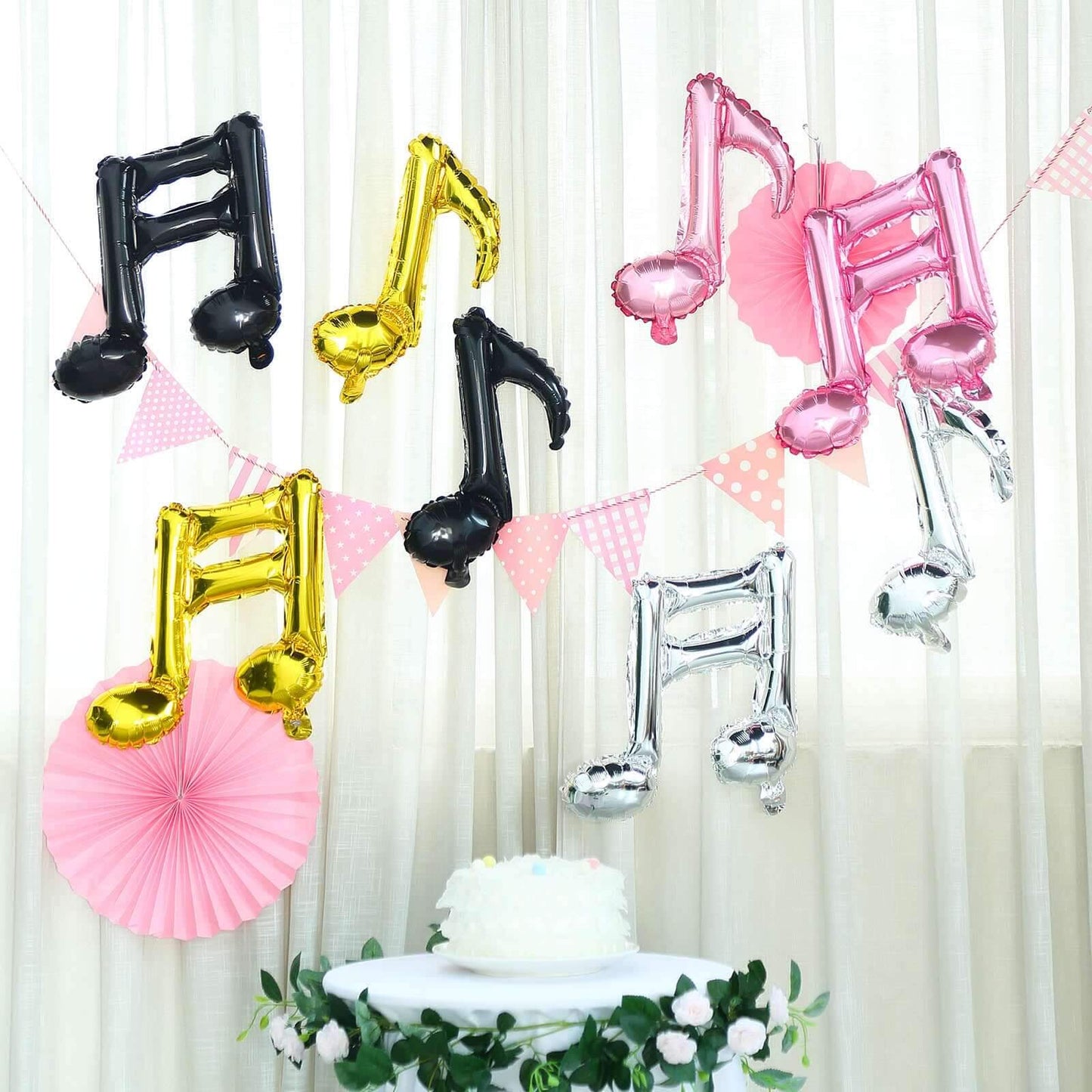 6 Pack Metallic Gold Single and Double Music Note Mylar Foil Balloons - Linen Luxes