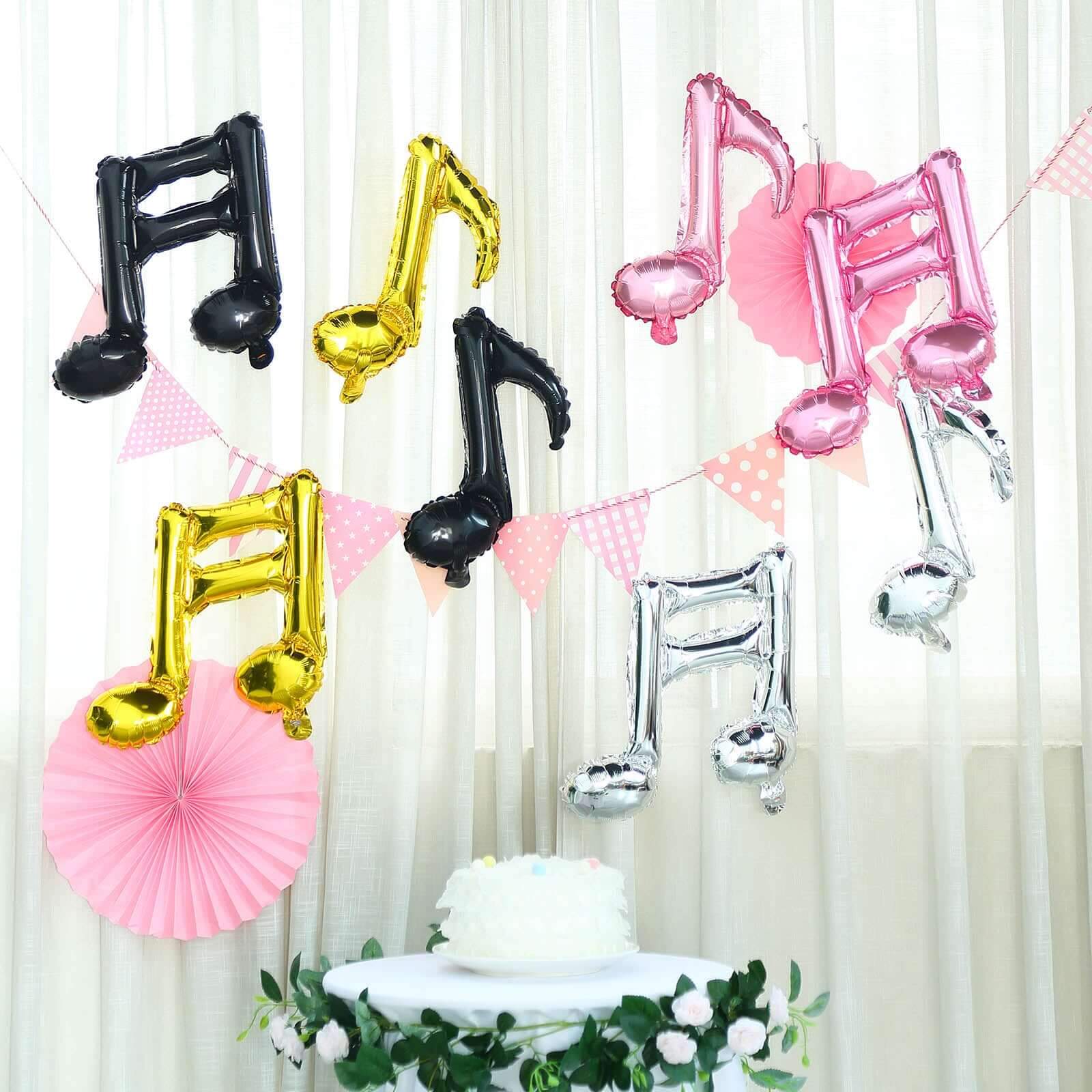 6 Pack Metallic Gold Single and Double Music Note Mylar Foil Balloons - Linen Luxes
