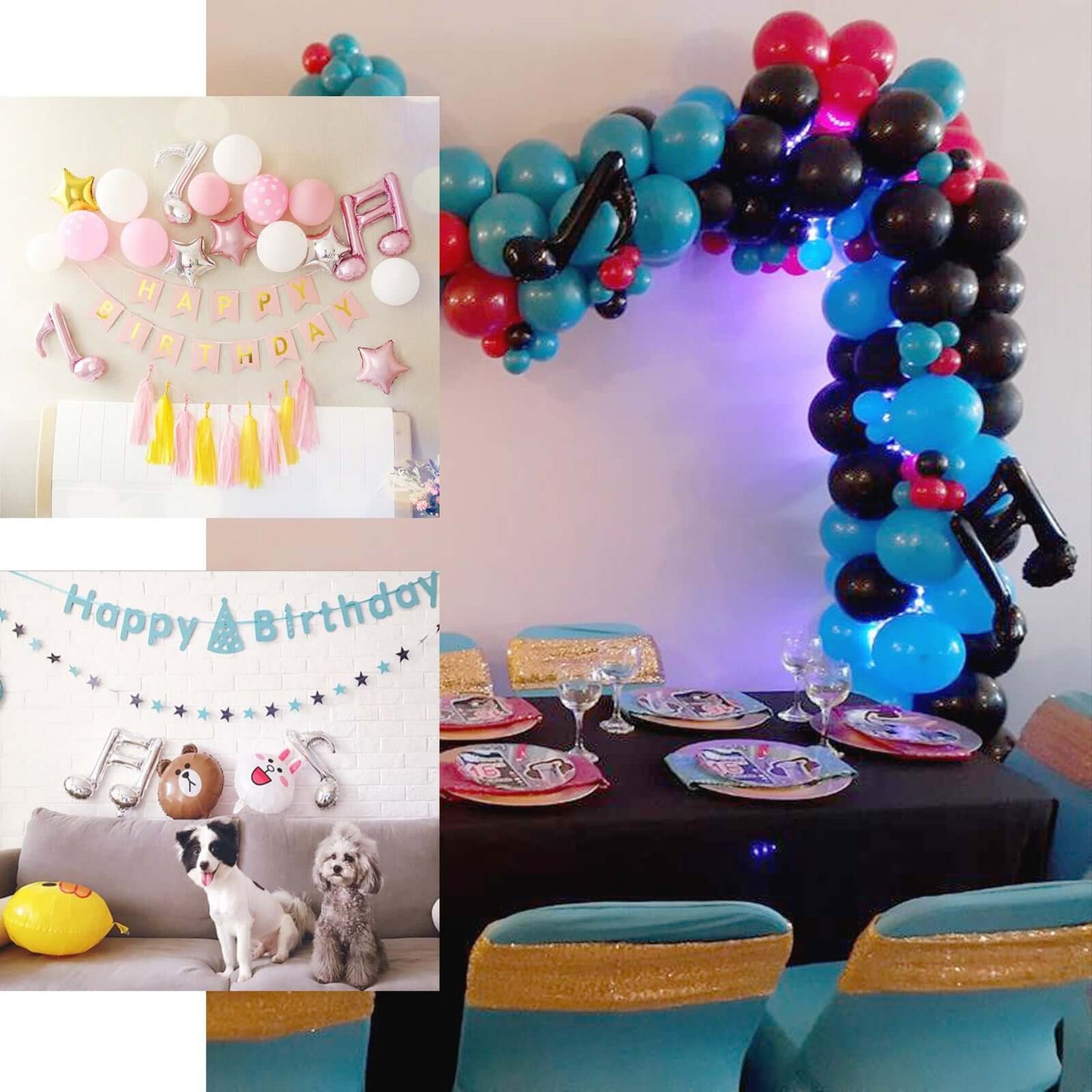 6 Pack Metallic Gold Single and Double Music Note Mylar Foil Balloons - Linen Luxes