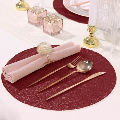 6-Pack Placemats Glitter Design Burgundy Sparkle Round - Non-Slip Decorative Dining Table Mats 13"