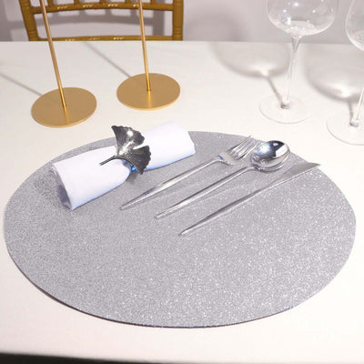 6-Pack Placemats Glitter Design Silver Sparkle Oval - Non-Slip Decorative Table Mats for Dining 12"x18"