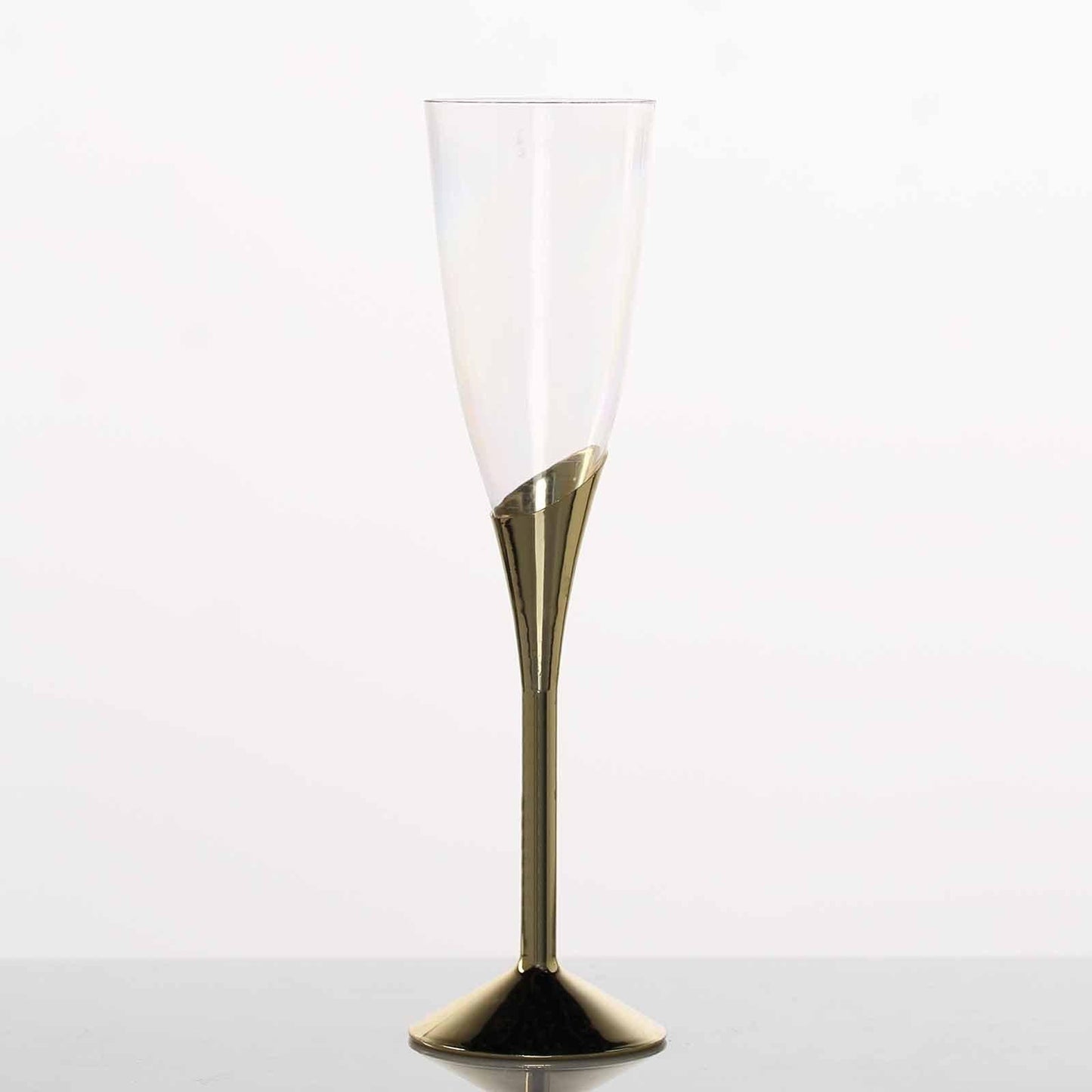 6 - Pack Plastic Champagne Flutes Clear/Gold - Stylish Disposable Glasses for Toasts 5oz - Linen Luxes