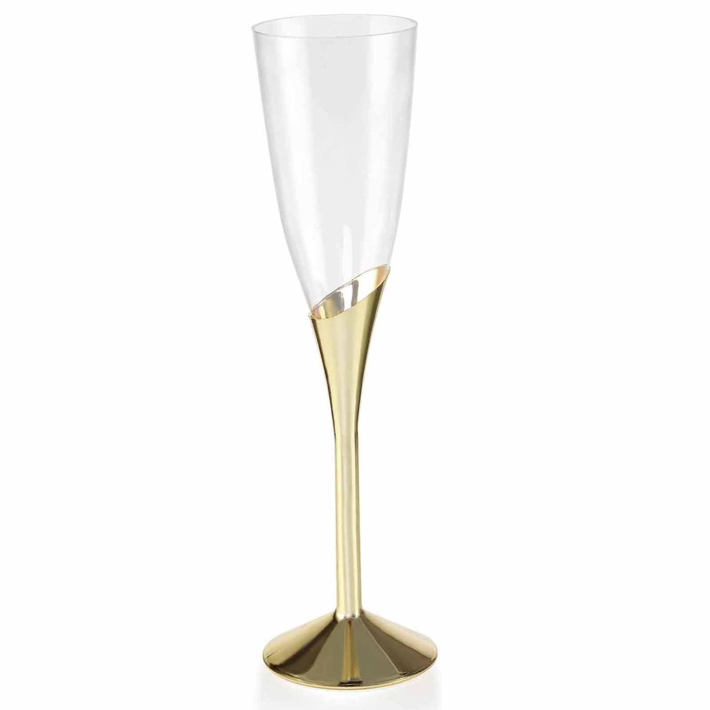 6 - Pack Plastic Champagne Flutes Clear/Gold - Stylish Disposable Glasses for Toasts 5oz - Linen Luxes