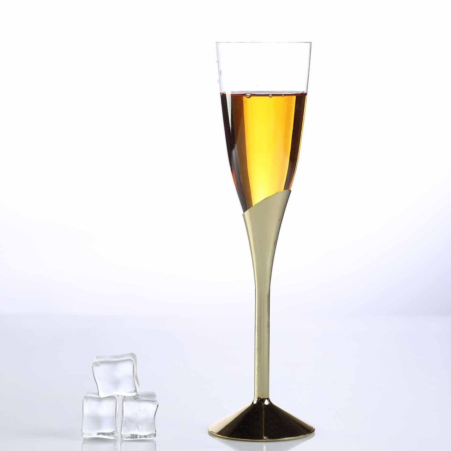 6 - Pack Plastic Champagne Flutes Clear/Gold - Stylish Disposable Glasses for Toasts 5oz - Linen Luxes