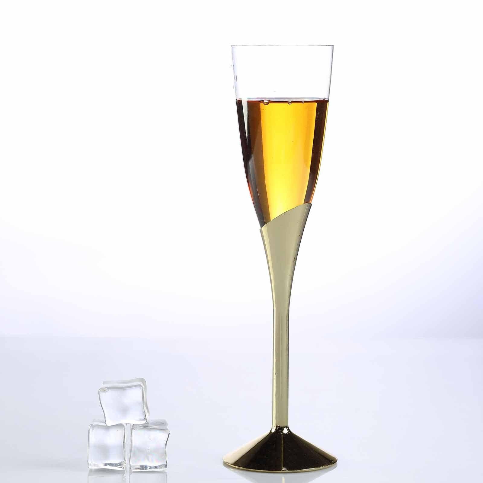 6 - Pack Plastic Champagne Flutes Clear/Gold - Stylish Disposable Glasses for Toasts 5oz - Linen Luxes