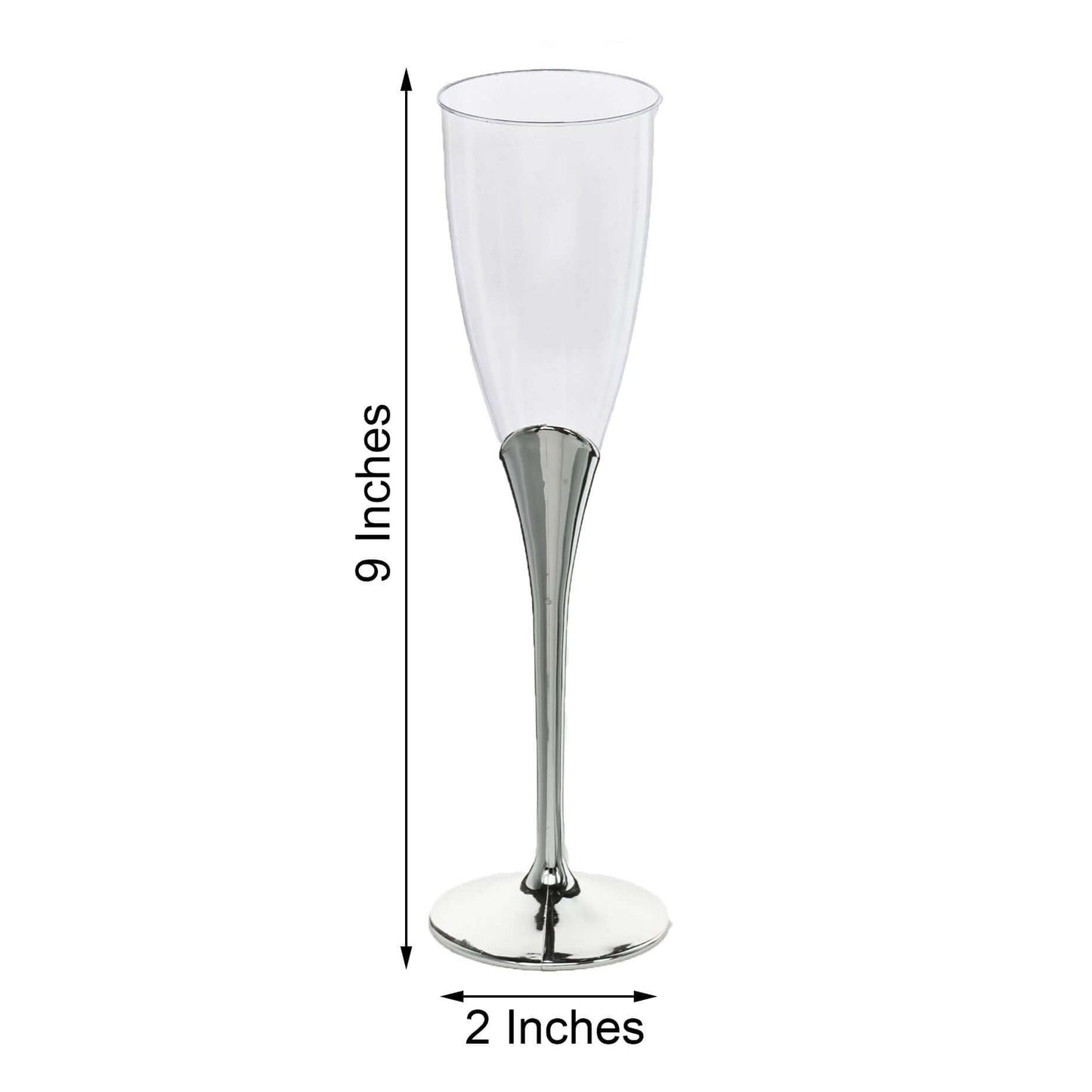 6 - Pack Plastic Champagne Flutes Clear/Silver - Stylish Disposable Glasses for Toasts 5oz - Linen Luxes