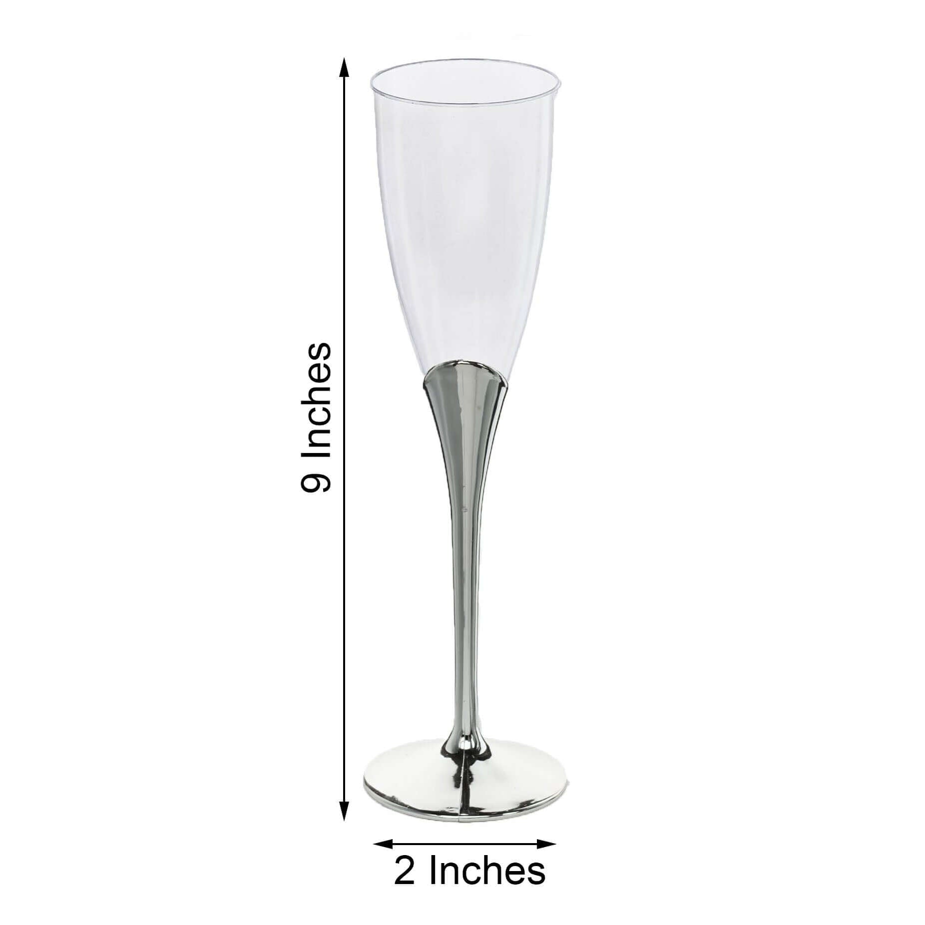 6 - Pack Plastic Champagne Flutes Clear/Silver - Stylish Disposable Glasses for Toasts 5oz - Linen Luxes